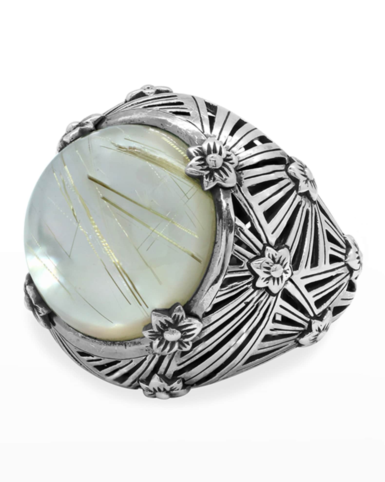 Rutilated Quartz and Mother-of-Pearl Ring, Size 7 1