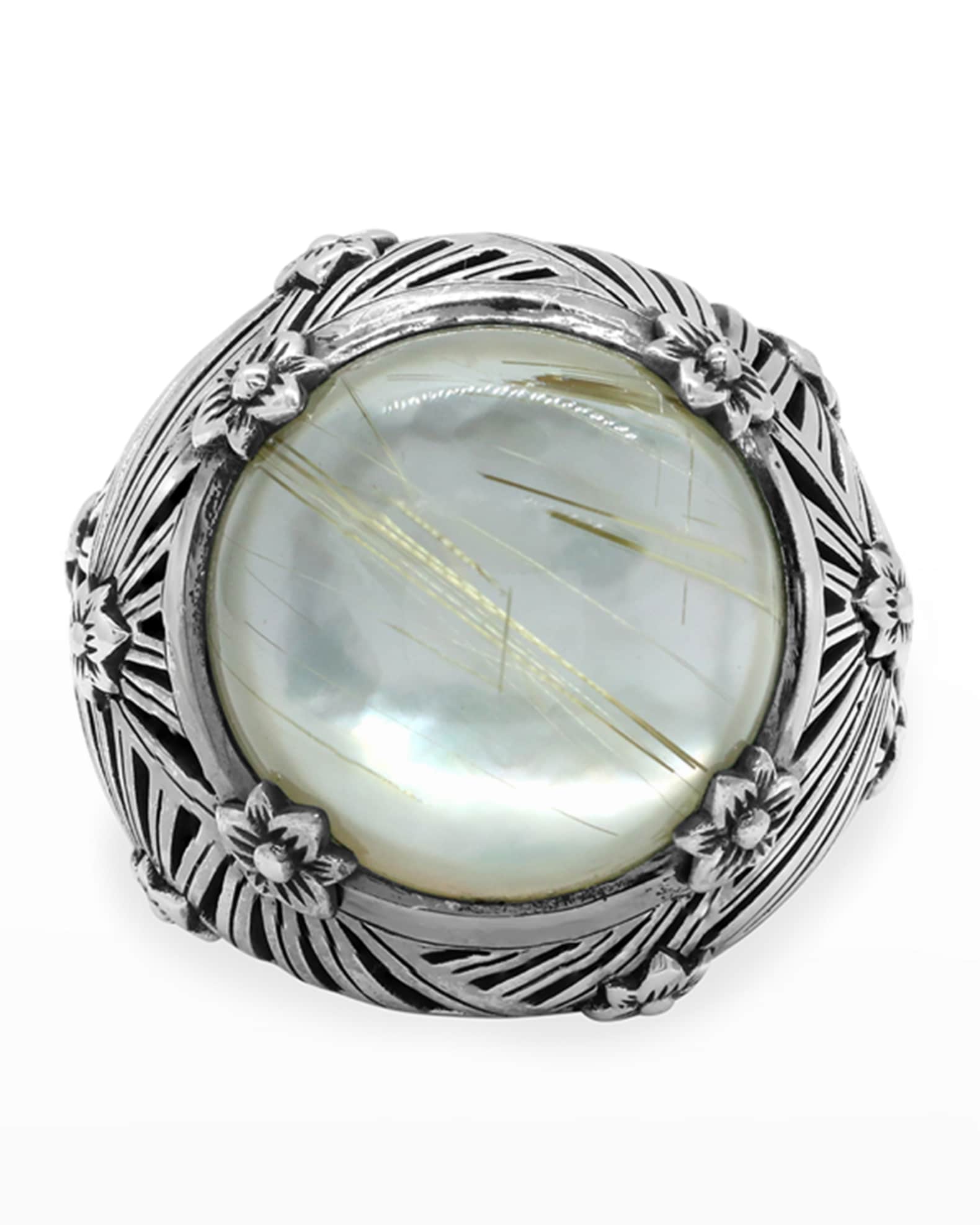 Rutilated Quartz and Mother-of-Pearl Ring, Size 7 0