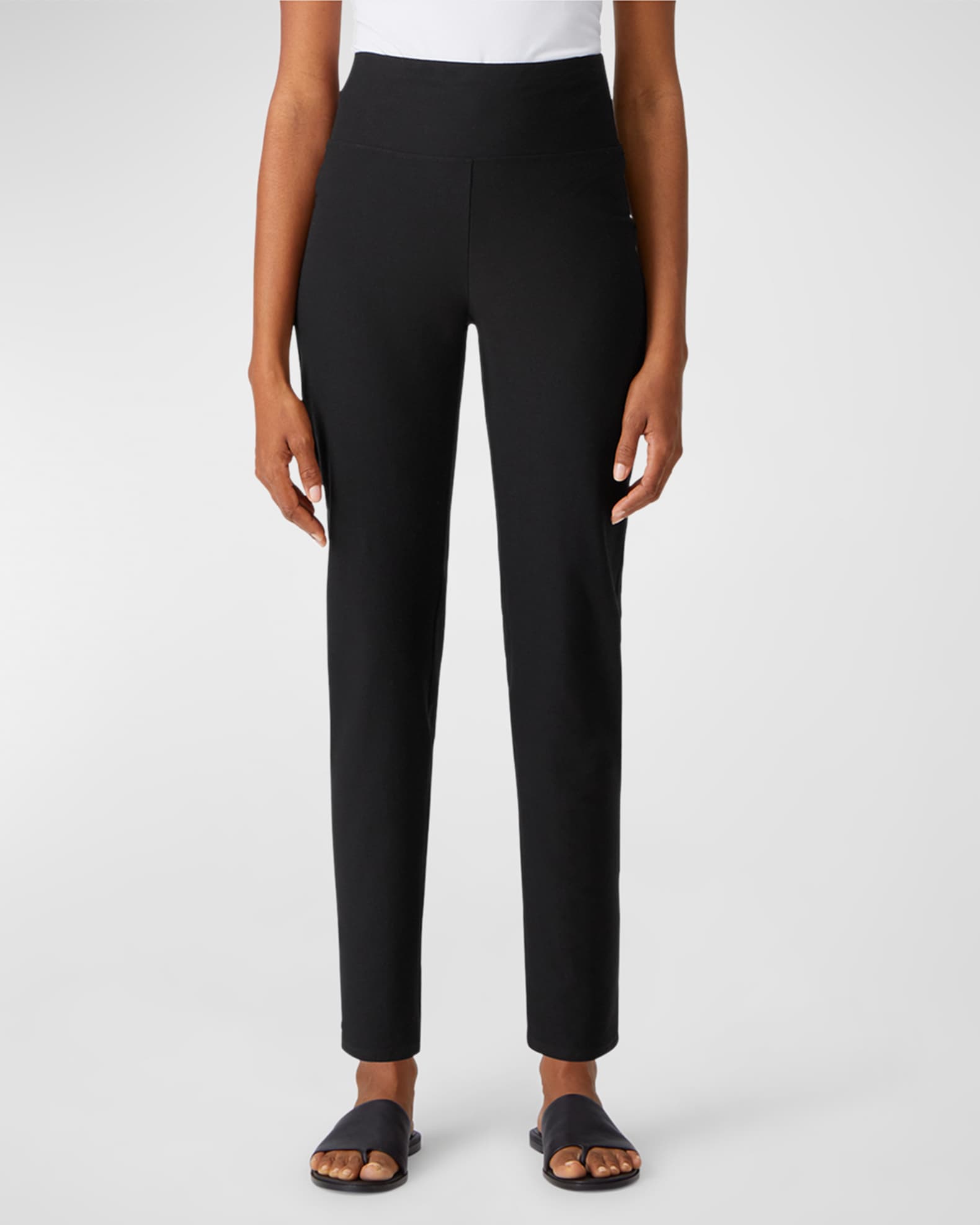 Eileen Fisher High-Waist Stretch Crepe Slim Ankle Pants | Neiman Marcus