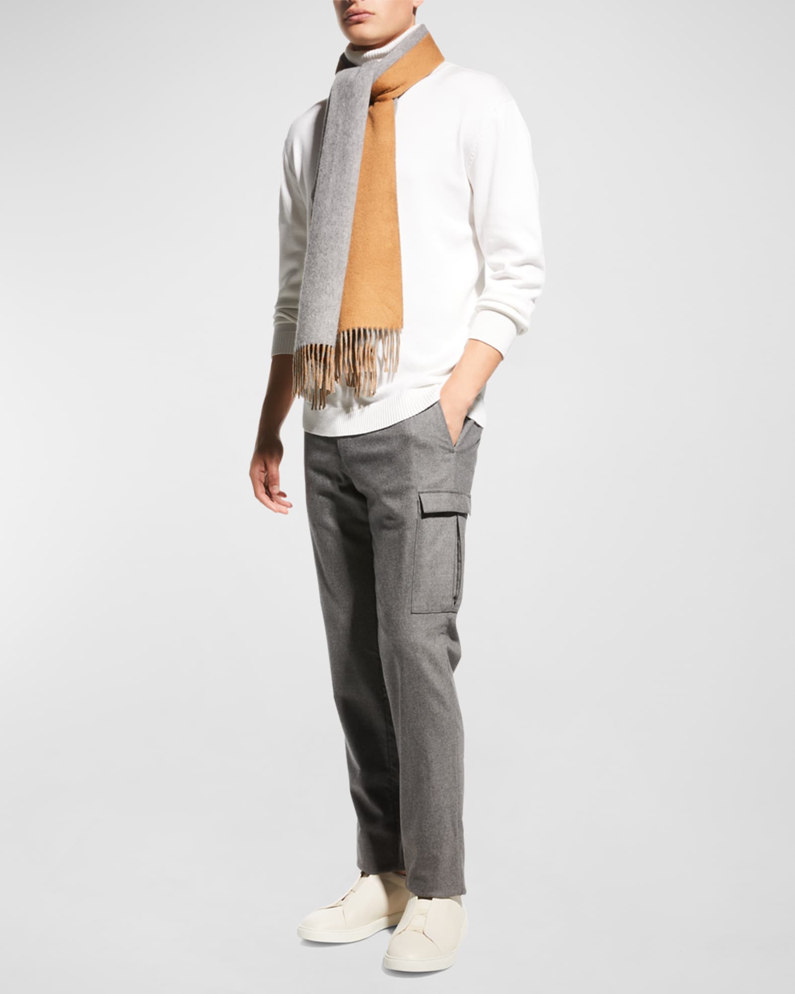 DOUBLE-FACE SCARF 200 CM IN GREY CASHMERE