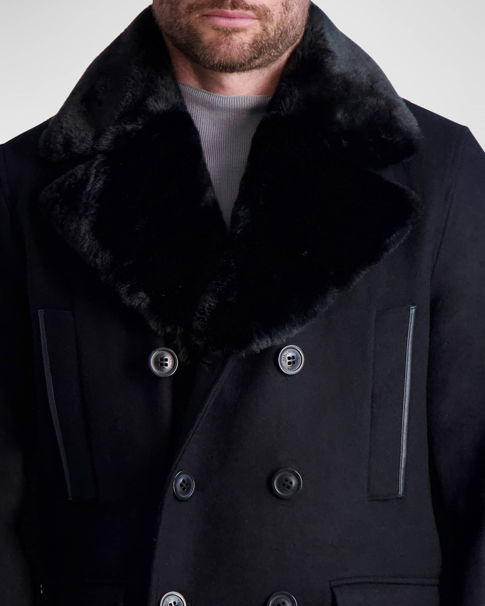 Mens pea coat clearance with faux fur collar
