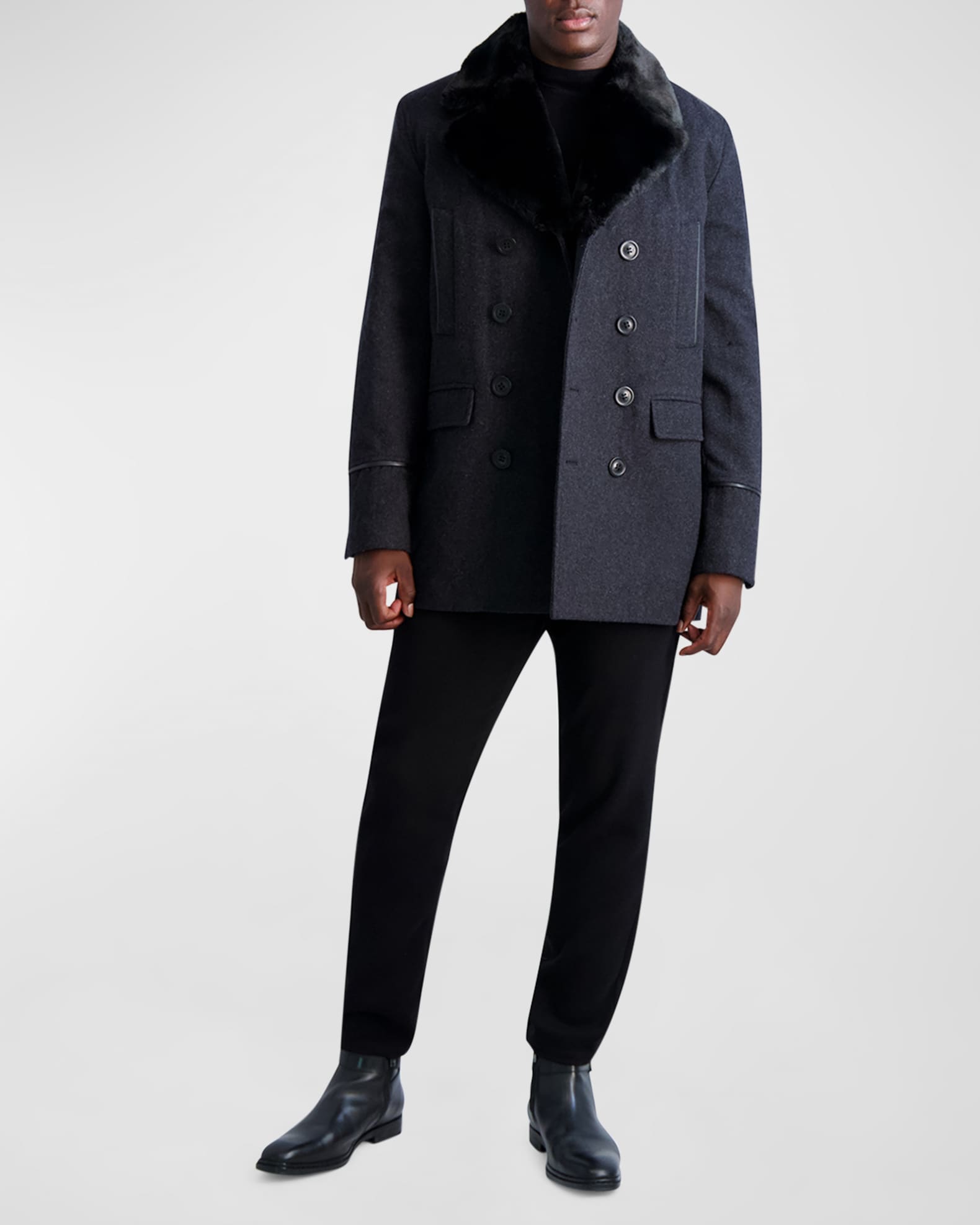 Mens peacoat fur collar store