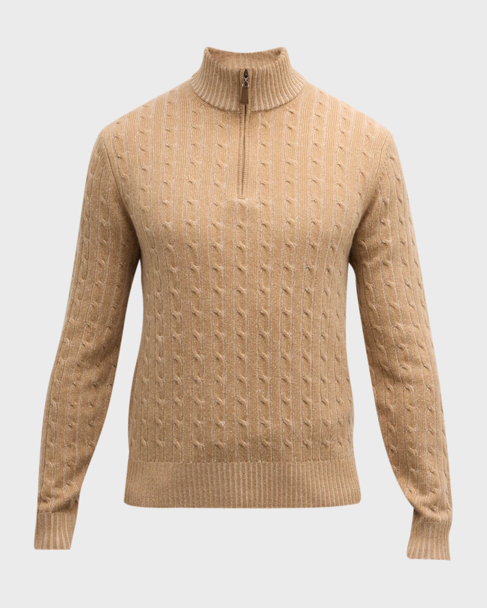 Neiman Marcus Men's Cable 1/4Zip Cashmere Sweater Neiman Marcus