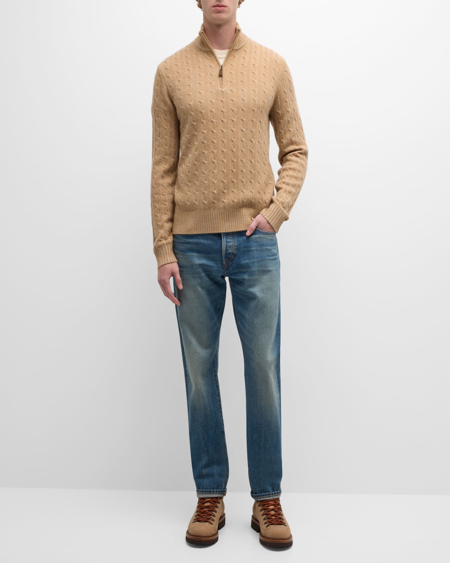 Neiman Marcus Men's Cable 1/4Zip Cashmere Sweater Neiman Marcus