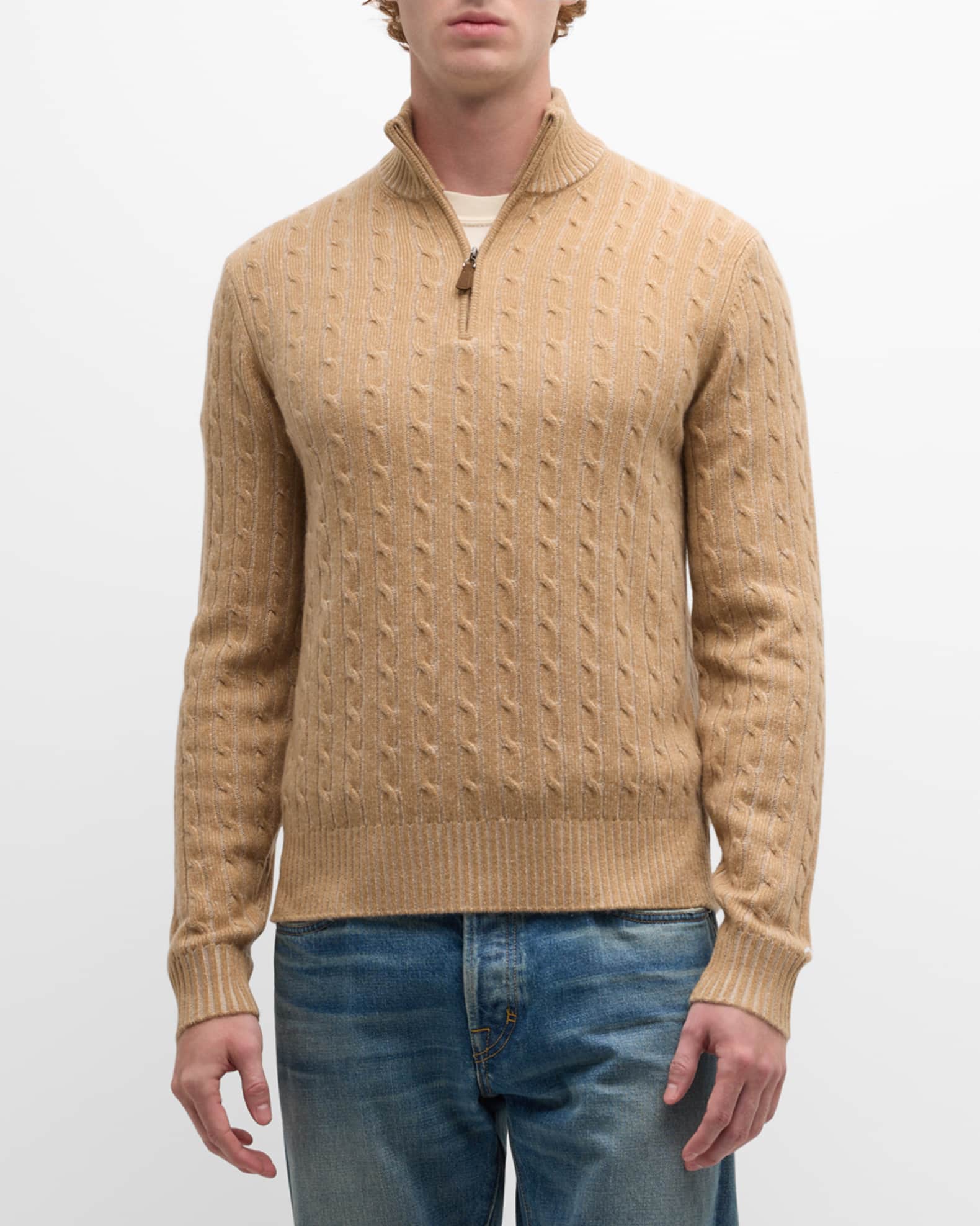 Neiman Marcus Men s Cable 1 4 Zip Cashmere Sweater Neiman Marcus