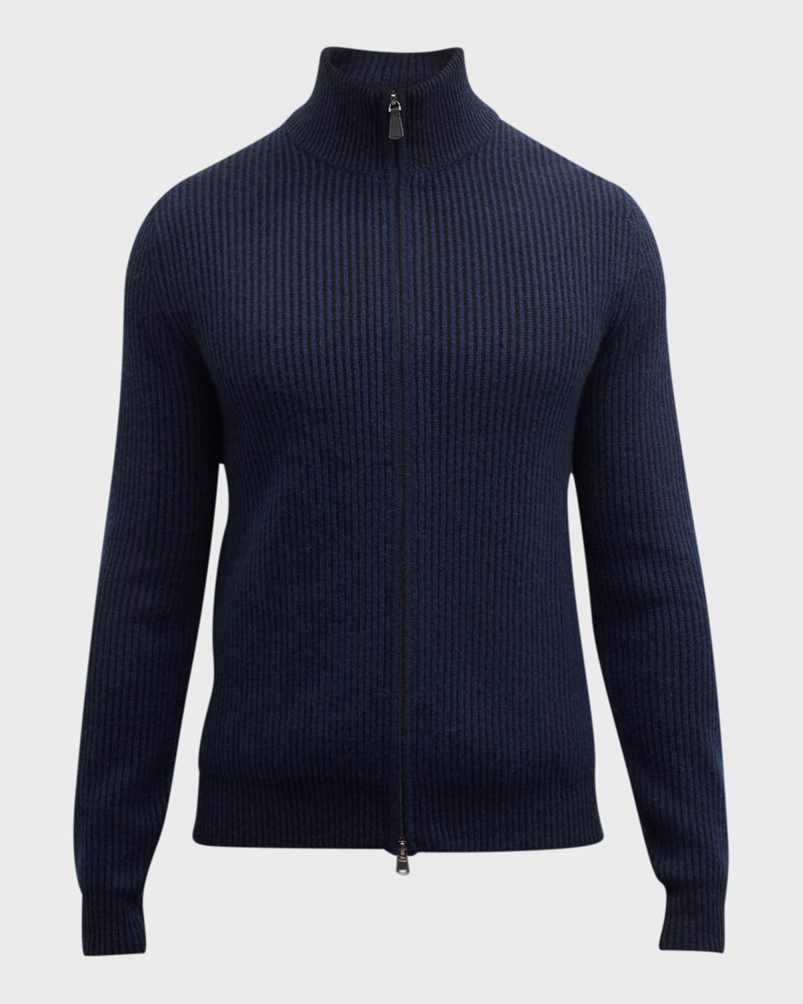 Neiman Marcus Men s Ribbed Full Zip Cashmere Sweater