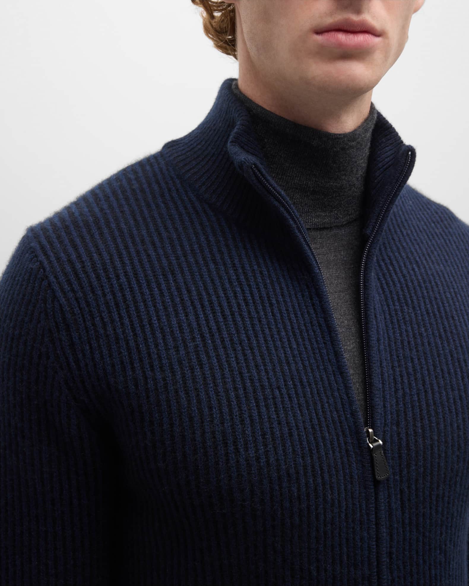Men's ribbed full hot sale zip sweater