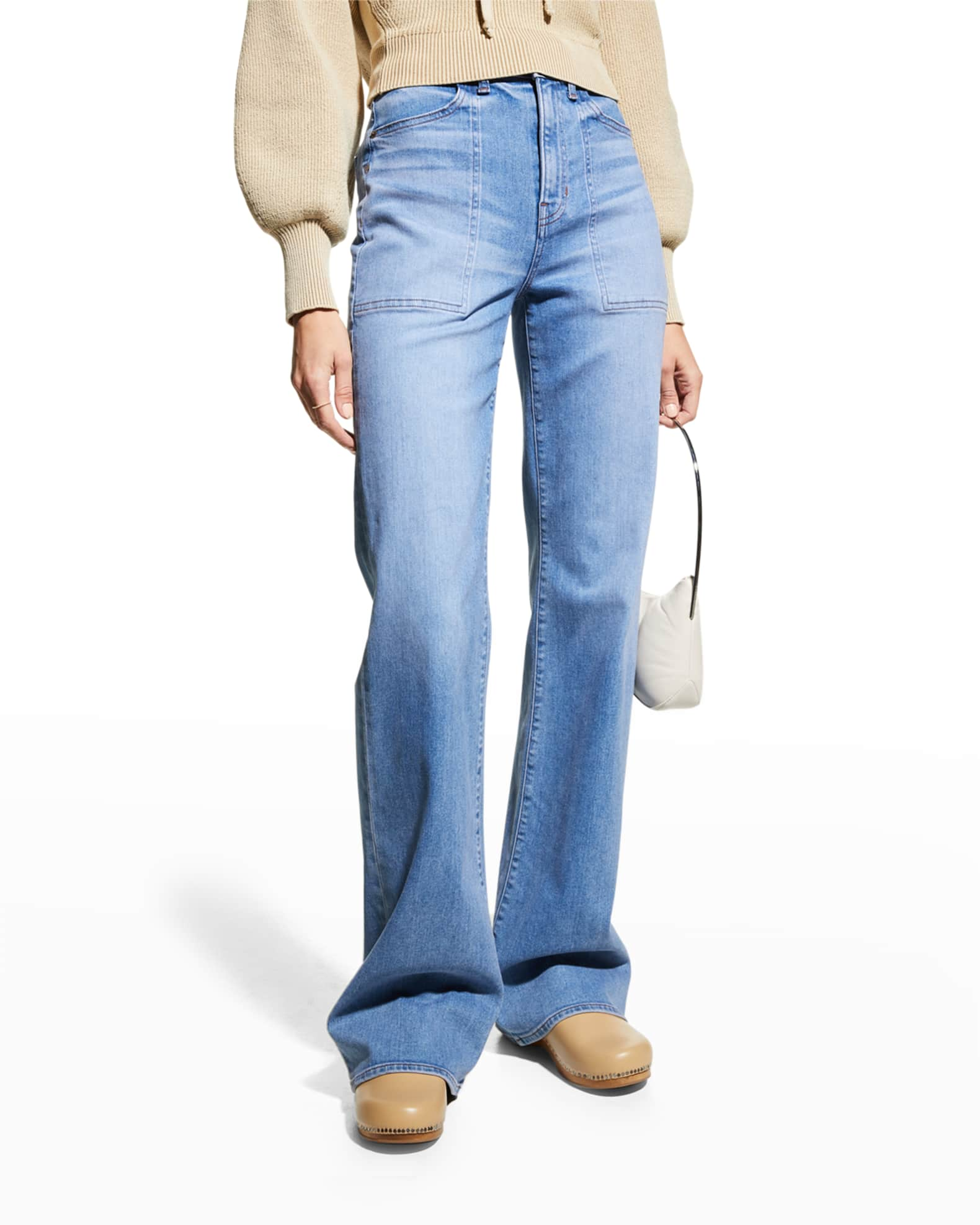 Veronica Beard Crosbie Wide-Leg Jeans with Pocket Details | Neiman Marcus