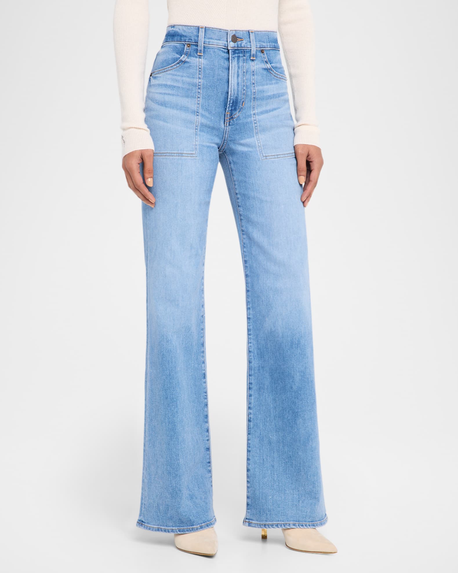 Veronica Beard Crosbie Wide-Leg Jeans with Pocket Details | Neiman