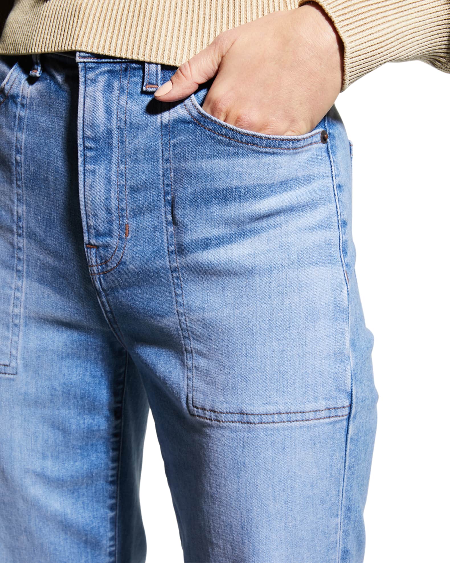 Veronica Beard Crosbie Wide-Leg Jeans with Pocket Details | Neiman Marcus