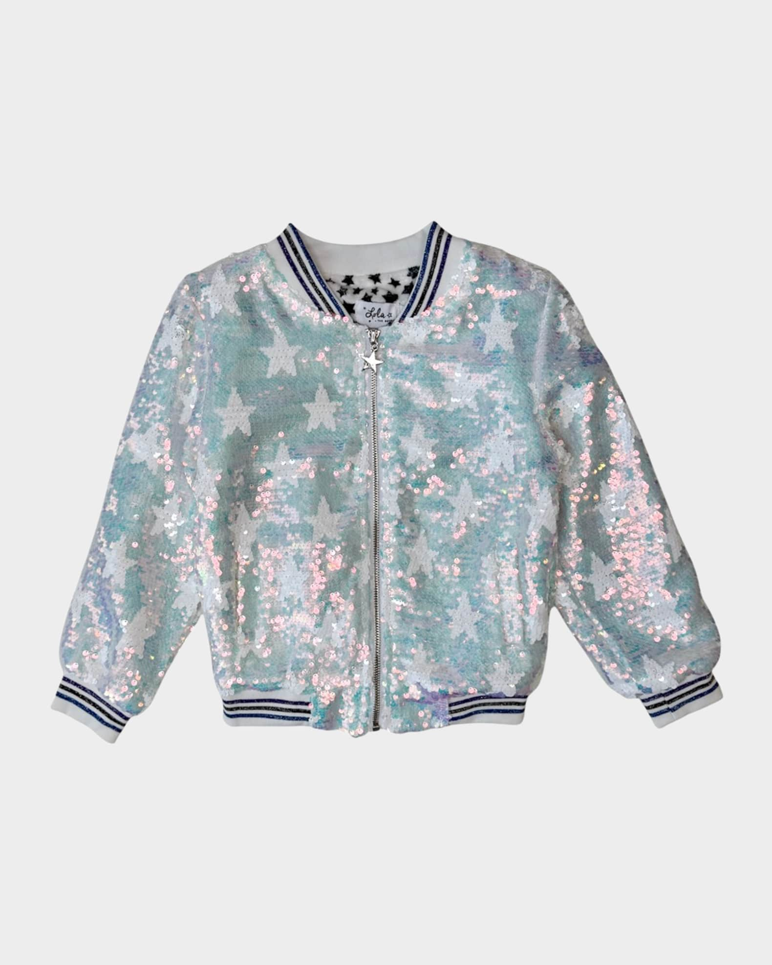 Lola + The Boys Sparkle Rainbow Heart Denim Jacket