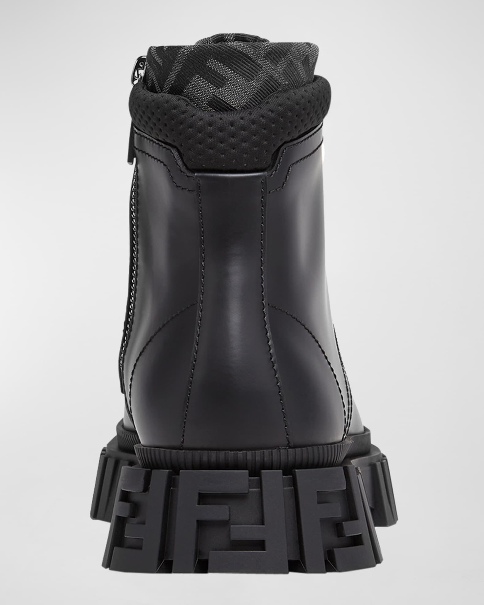 Fendi Men's Force FF Leather Lug-Sole Combat Boots | Neiman Marcus