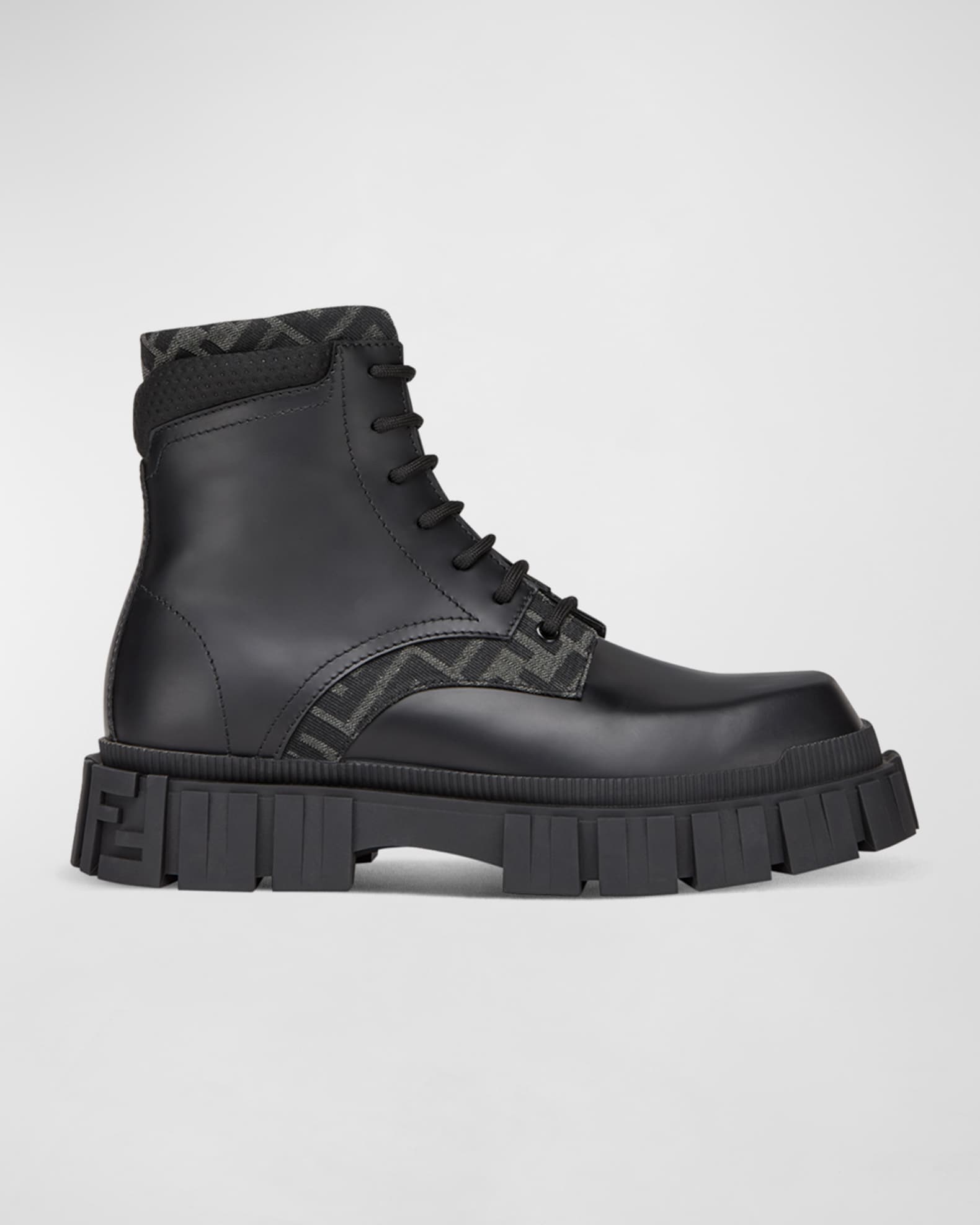 Fendi Men's Force FF Leather Lug-Sole Combat Boots | Neiman Marcus