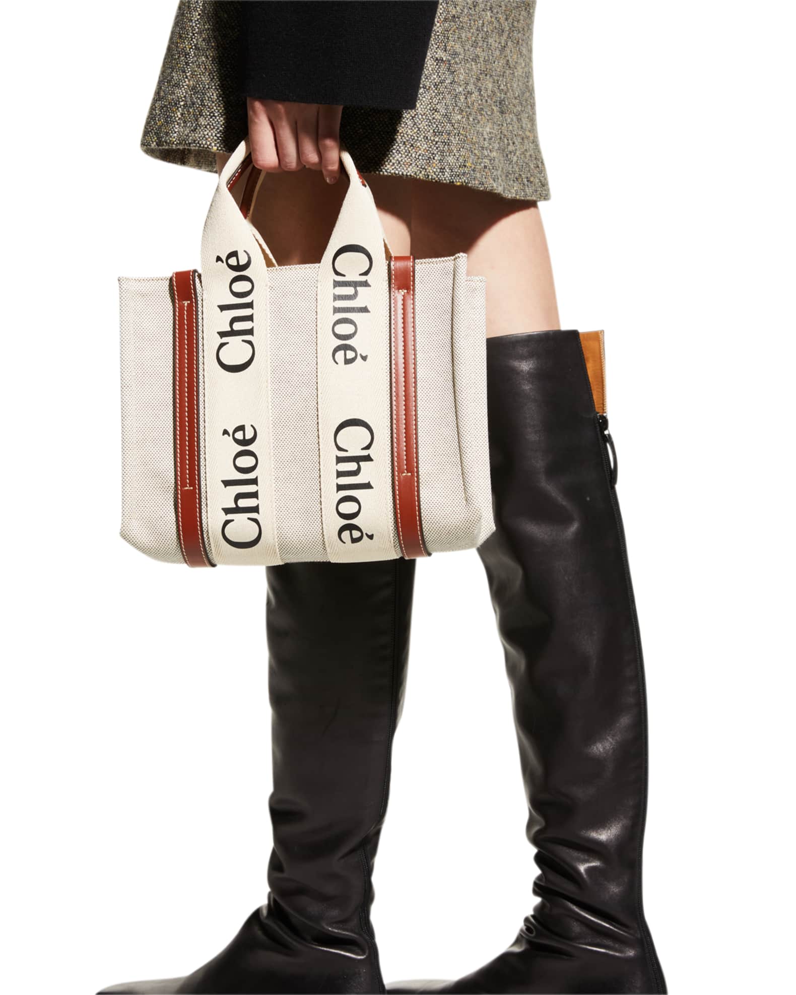 Chloe Woody Small Canvas Tote Crossbody Bag Neiman Marcus