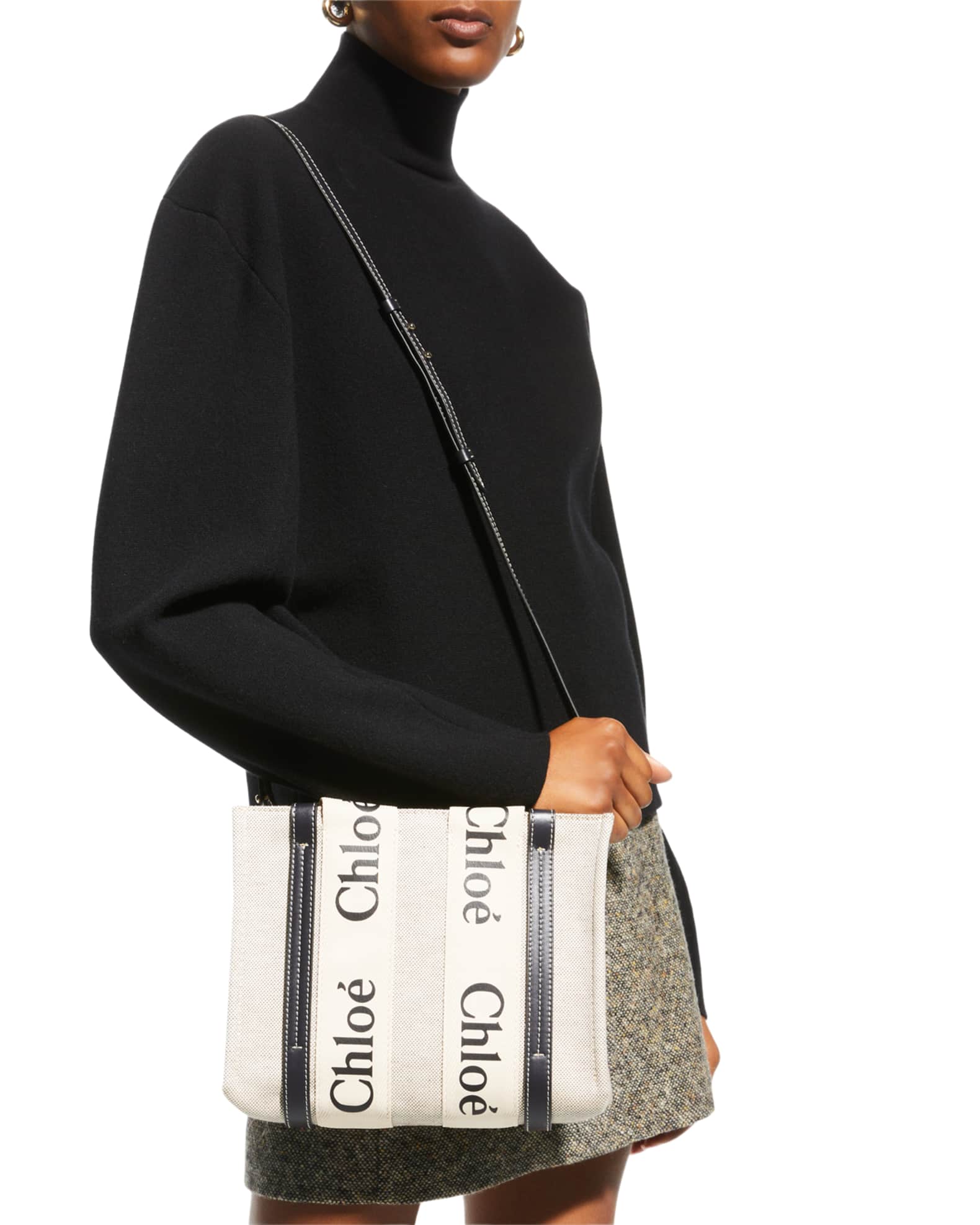 Chloe Woody Small Canvas Tote Crossbody Bag Neiman Marcus