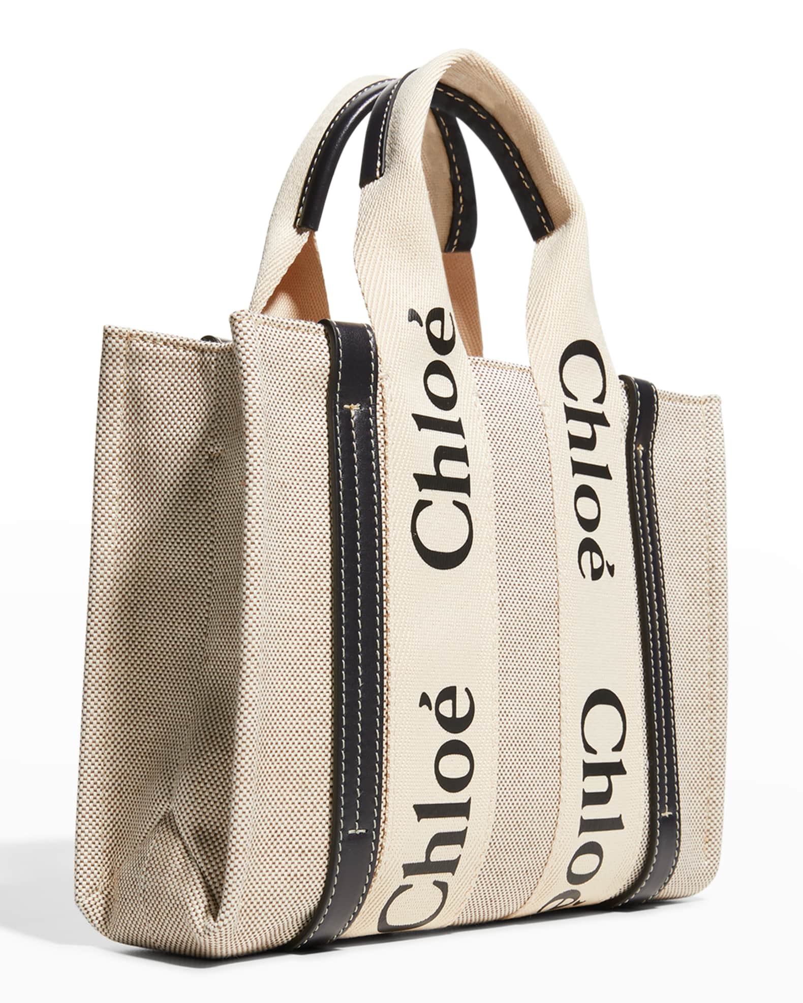 Chloe Woody Small Canvas Tote Crossbody Bag Neiman Marcus