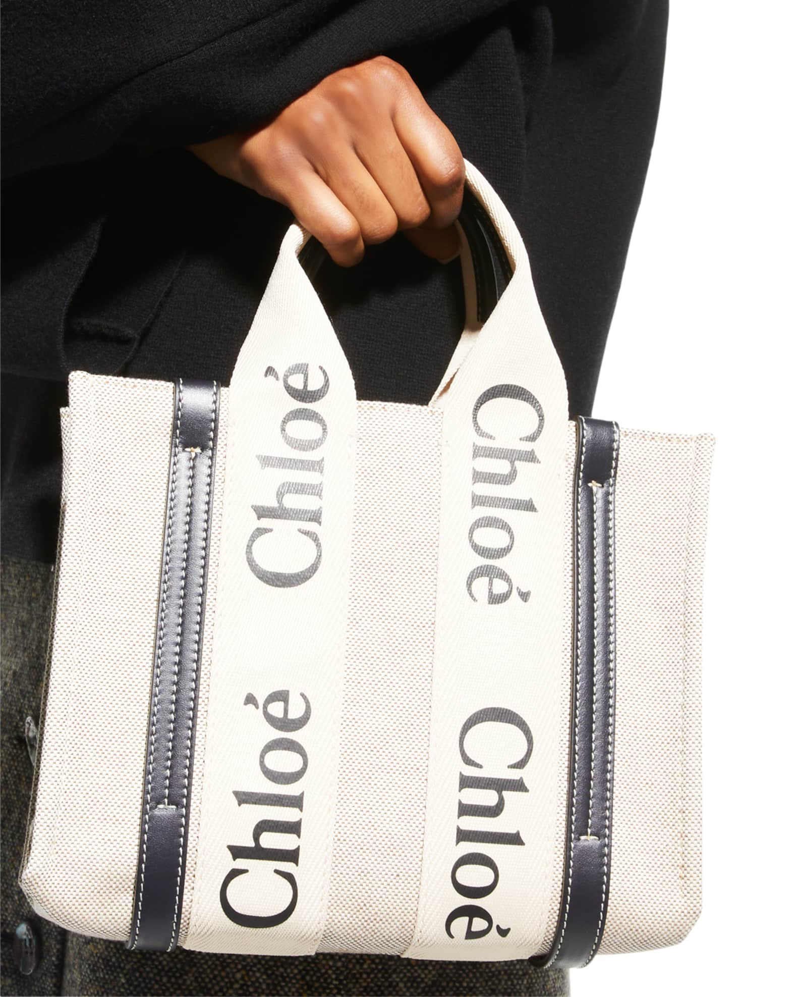 Chloe Woody Small Canvas Tote Crossbody Bag Neiman Marcus