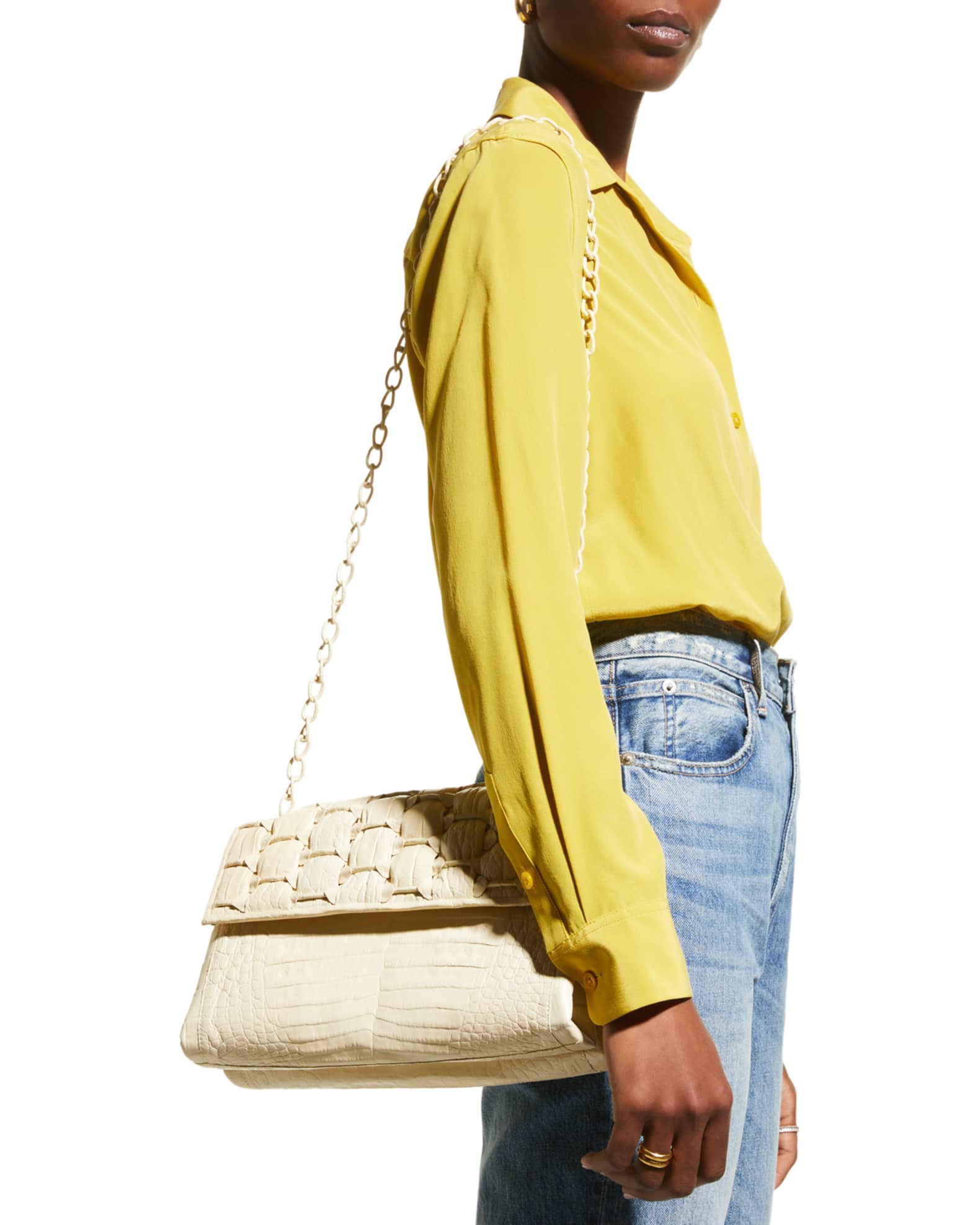 Nancy Gonzalez Madison Medium Woven Crocodile Shoulder Bag | Neiman Marcus