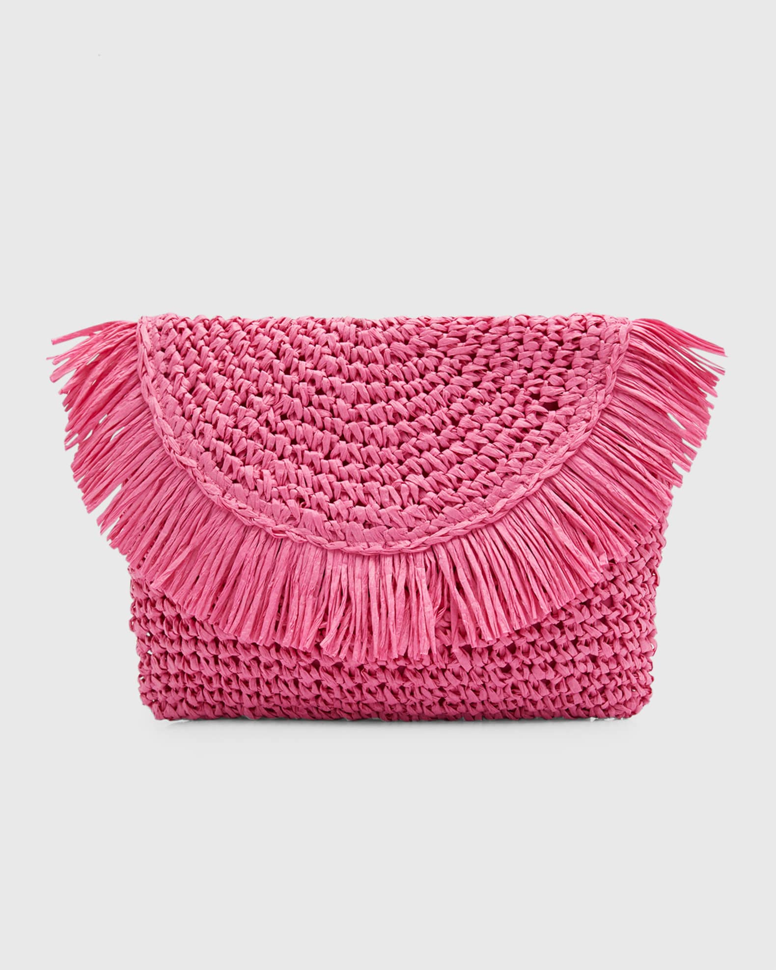 BTB Los Angeles Riley Fringe Straw Clutch Bag Neiman Marcus
