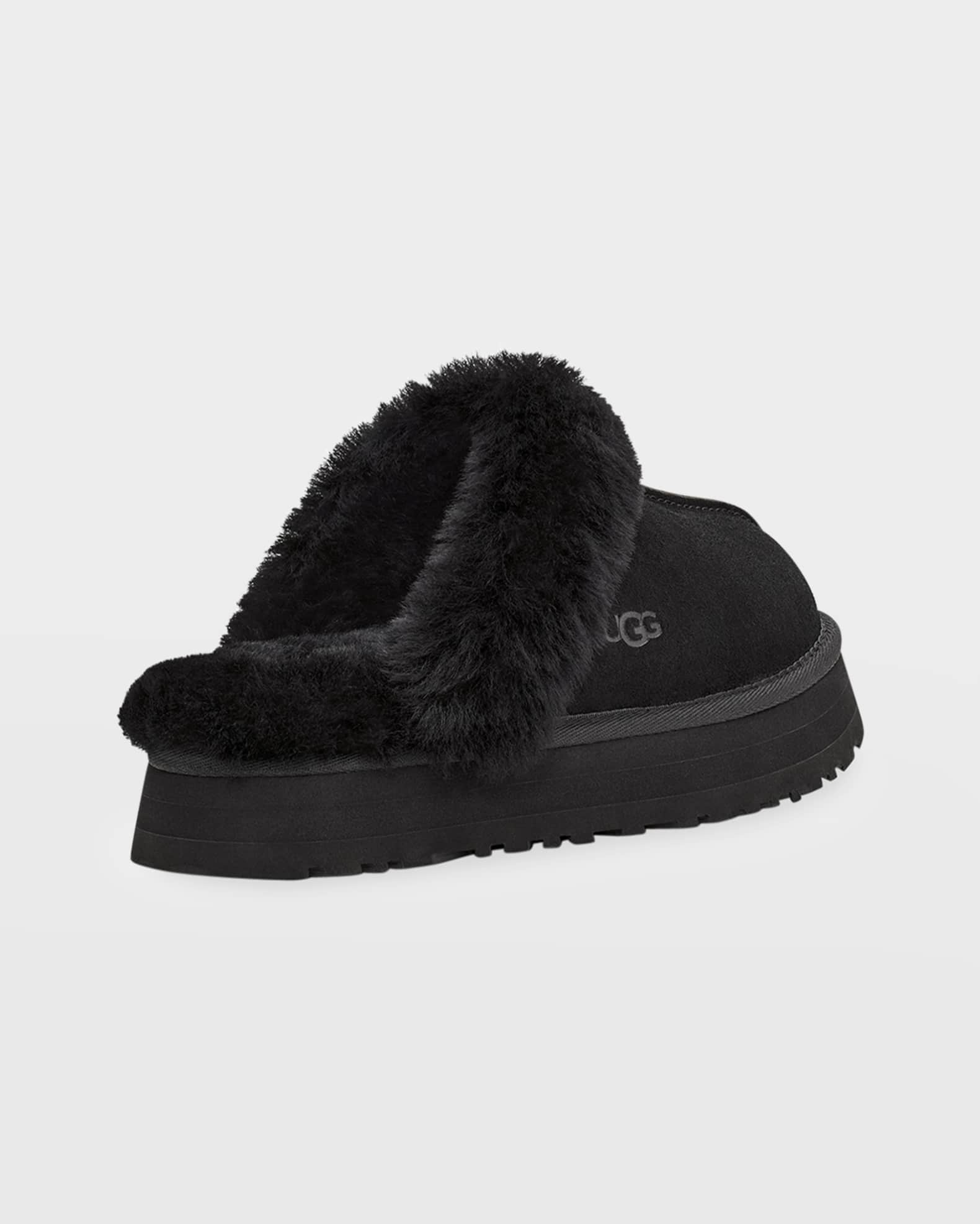 UGG Disquette Suede & Shearling Platform Slippers | Neiman Marcus