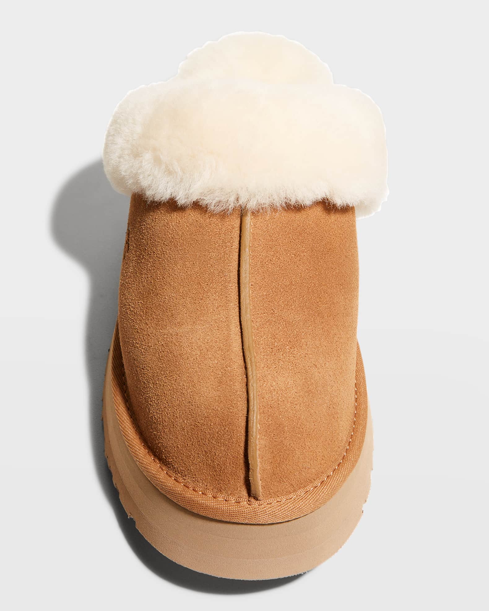 UGG Disquette Suede Shearling Platform Slippers Neiman Marcus