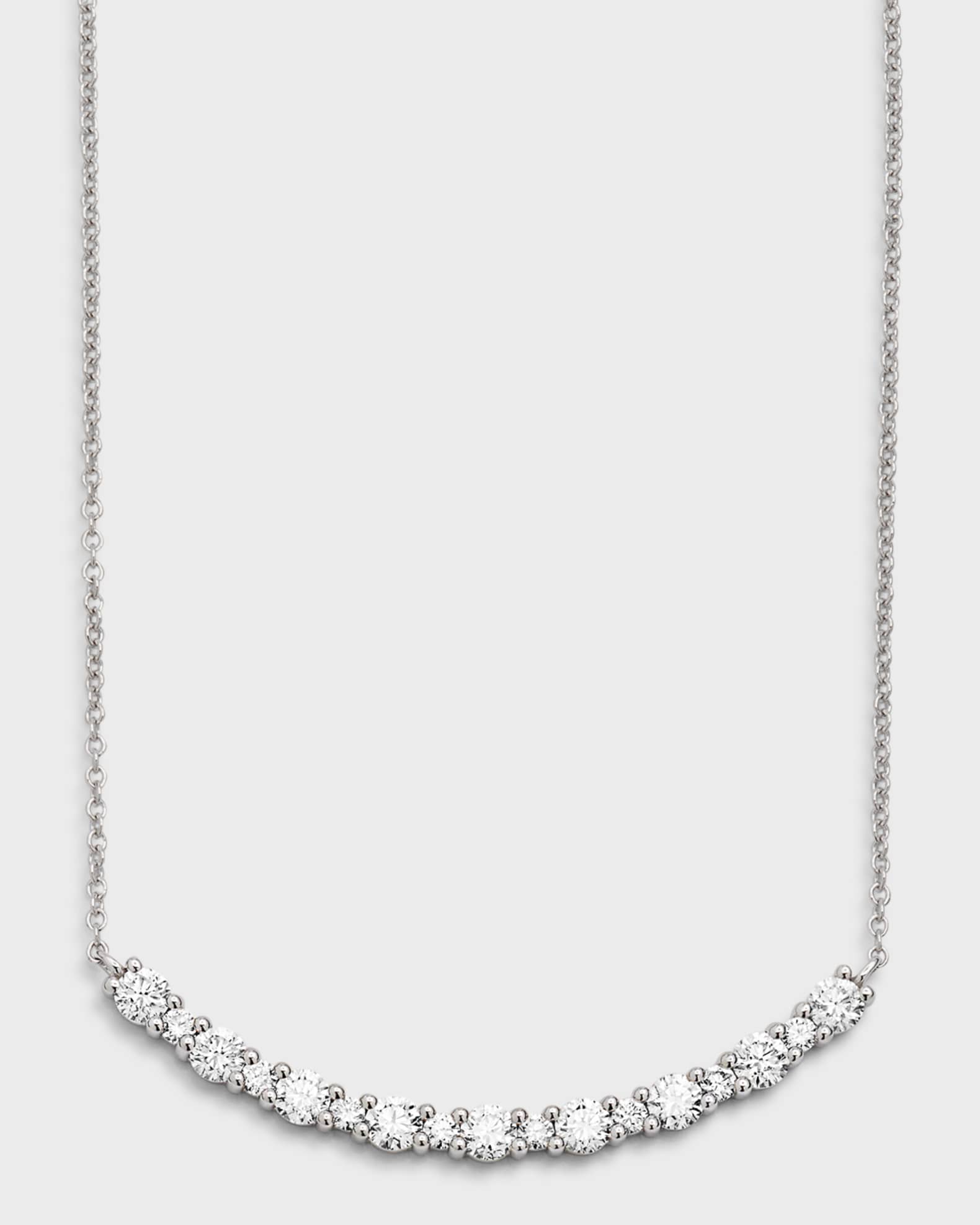 18K White Gold Round Diamond Smiley Bar Necklace 0