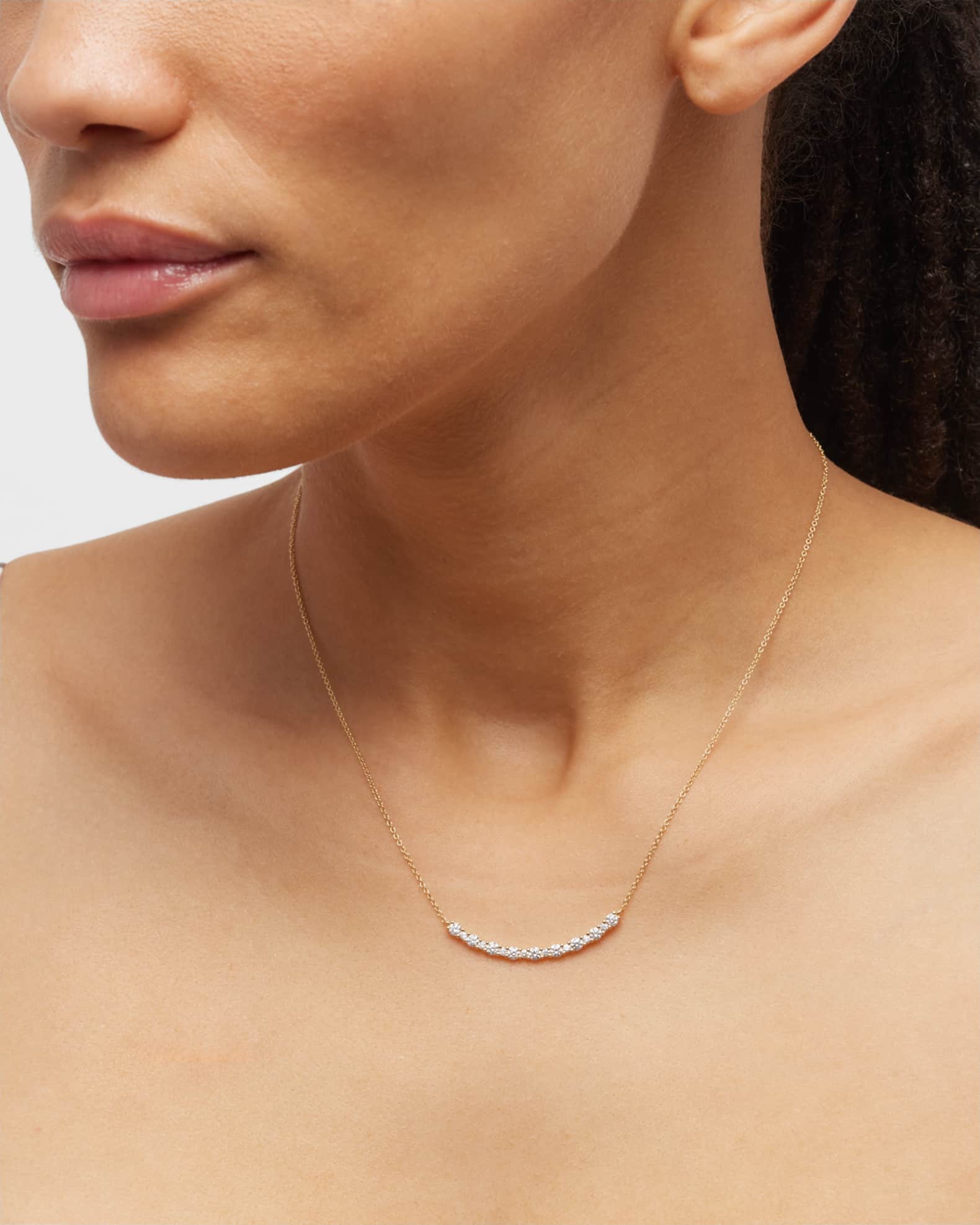 18k Yellow Gold Round Diamond Smiley Bar Necklace 1