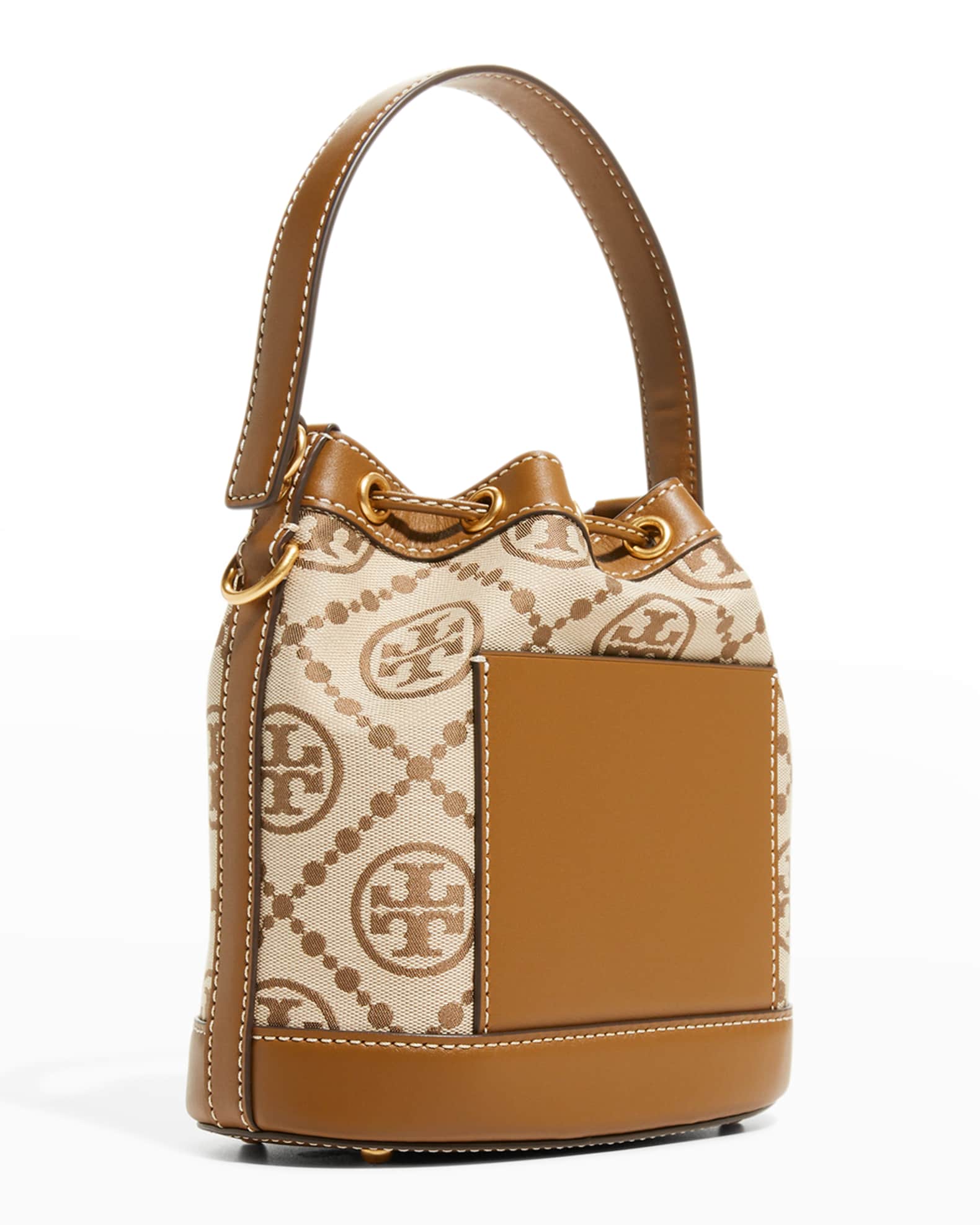 Tory Burch T Monogram Jacquard Mini Duffle Bag Leather Bag Hazel $498