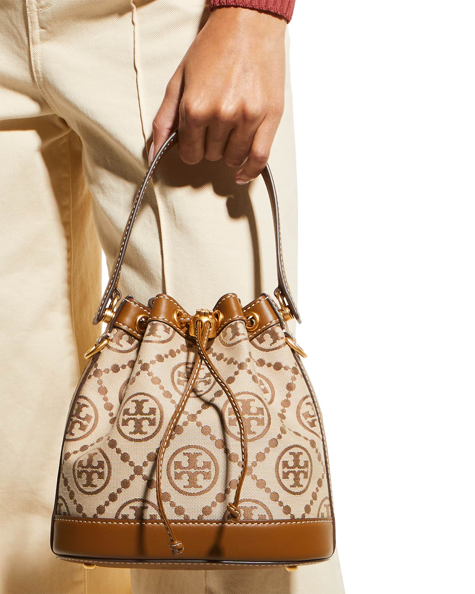 Tory Burch Women's T Monogram Jacquard Mini Bag, Hazelnut, Tan, Graphic,  One Size: Handbags