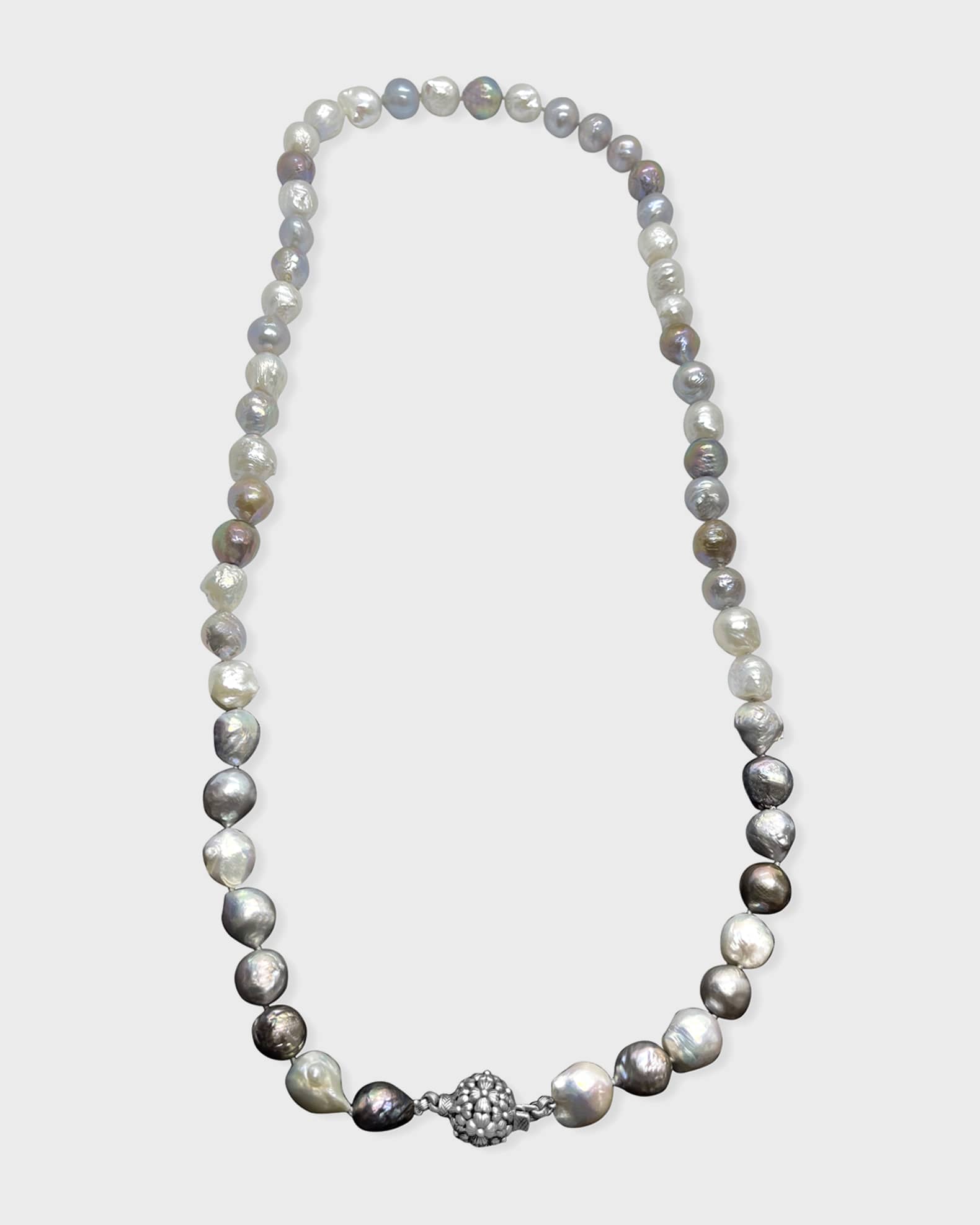Affinity Cultured Pearl & Created Sapphire Necklace, Sterling ,Silver