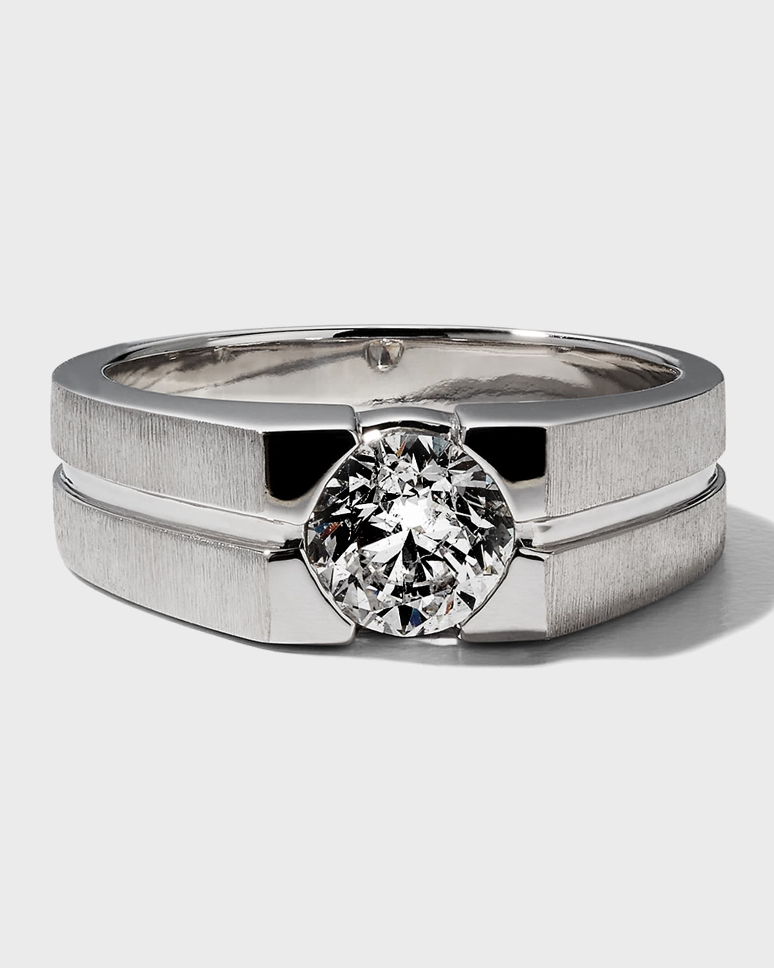 Men's 18k White Gold Round Diamond Solitaire Ring, Size 9.5, 1.50tcw 0