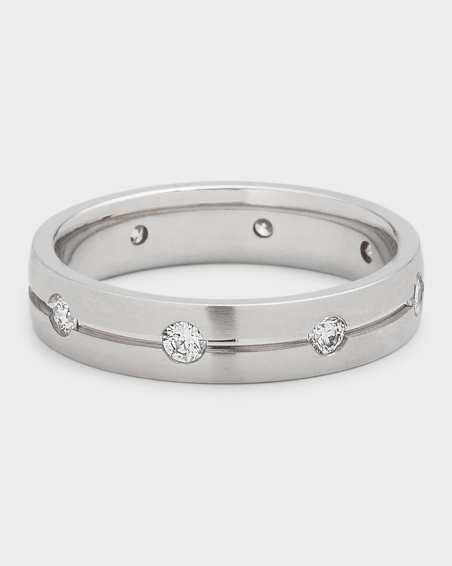 Men's 18K White Gold 8 Round Diamond Band, Size 9.5-10, 0.56tcw 0