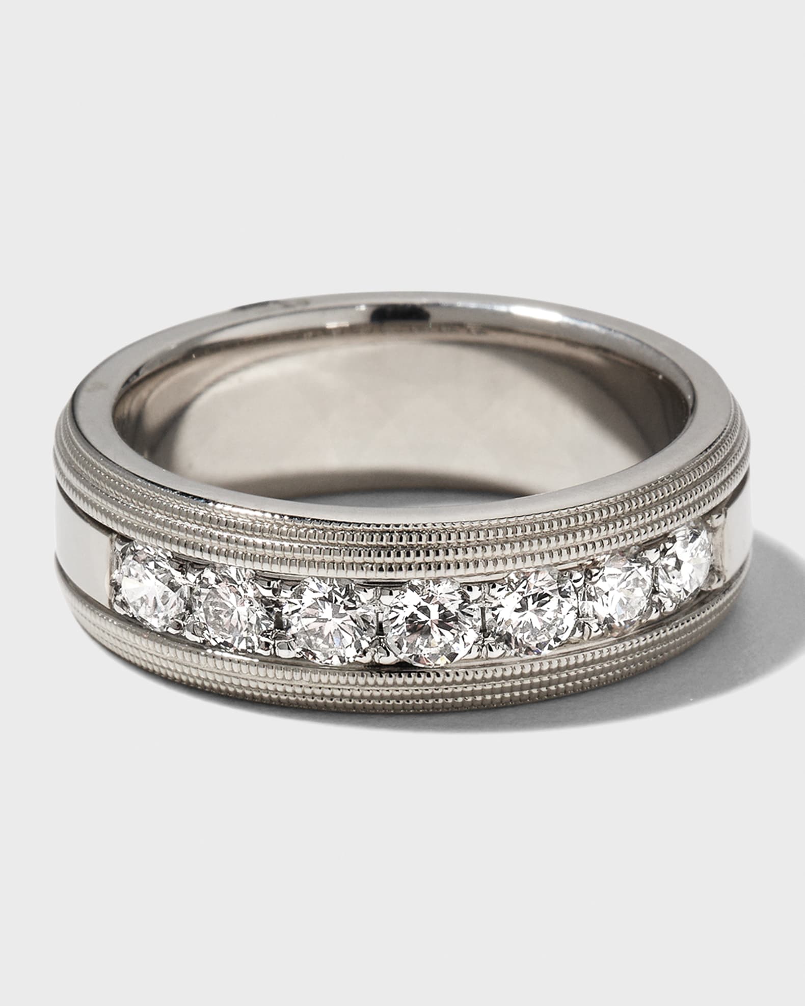 Men's 18k White Gold Round 7-Diamond Ring, Size 10, 1.05tcw 0