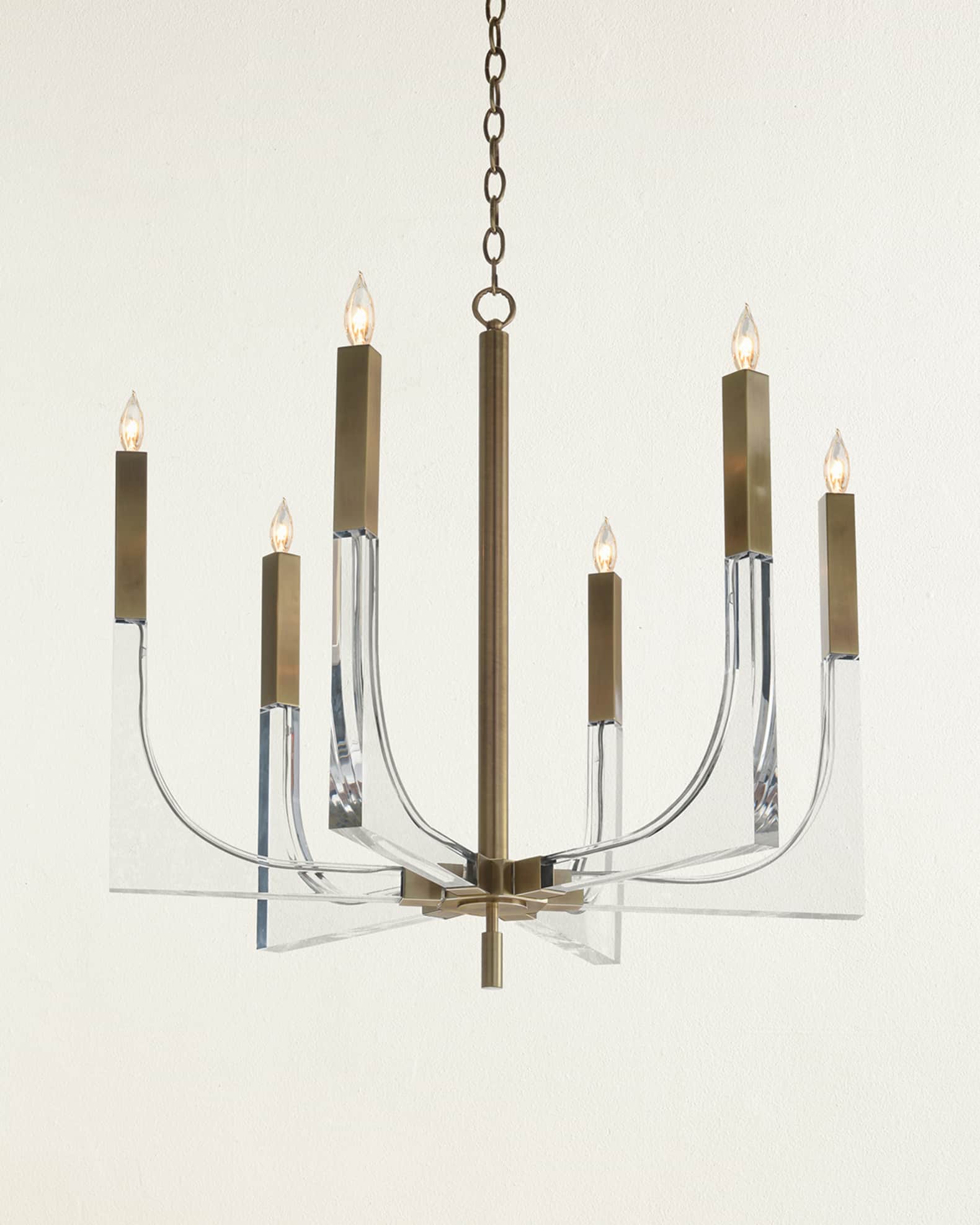 41H X 38W X 38D Acrylic And Brass Six Light Chandelier 1