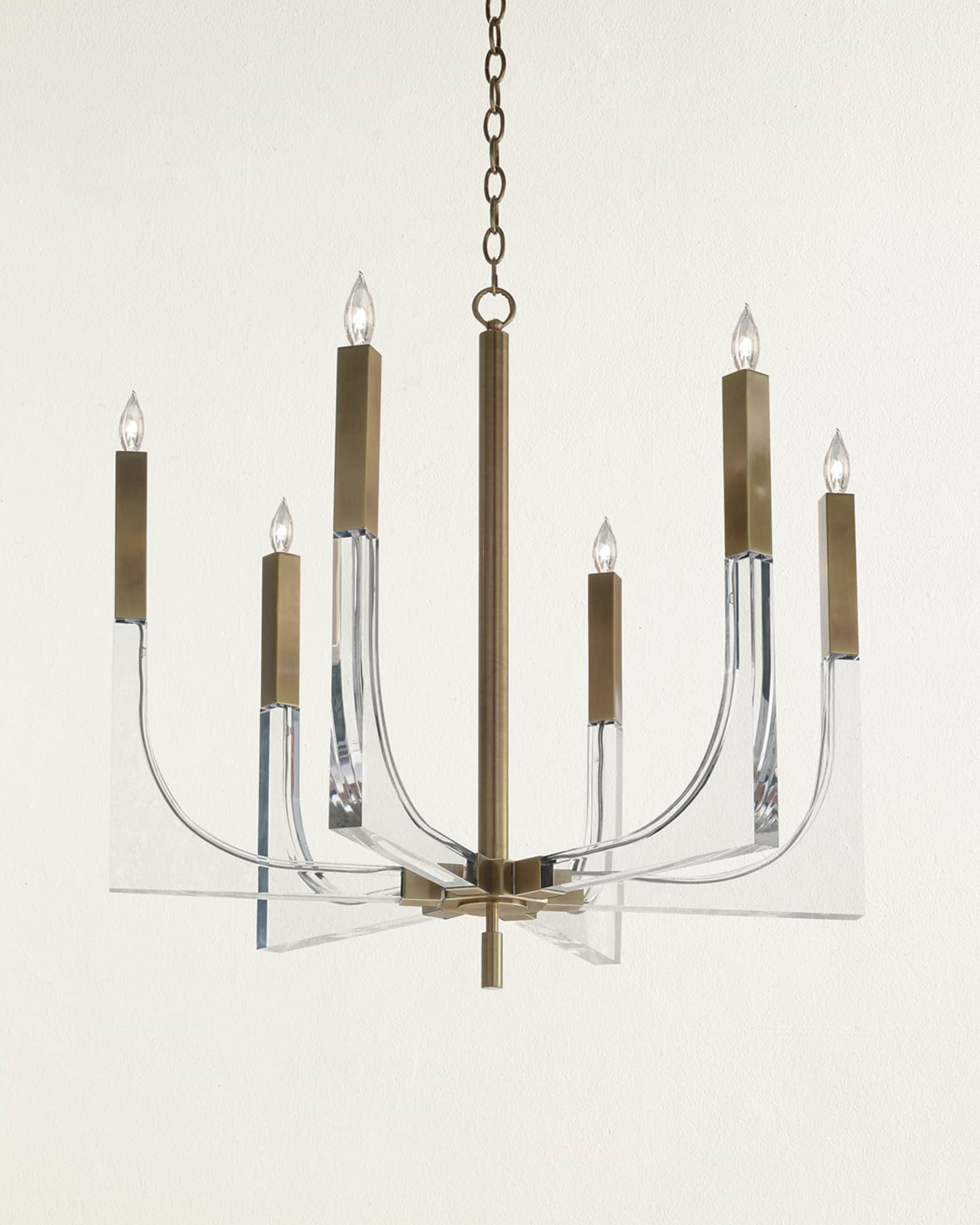 41H X 38W X 38D Acrylic And Brass Six Light Chandelier 0