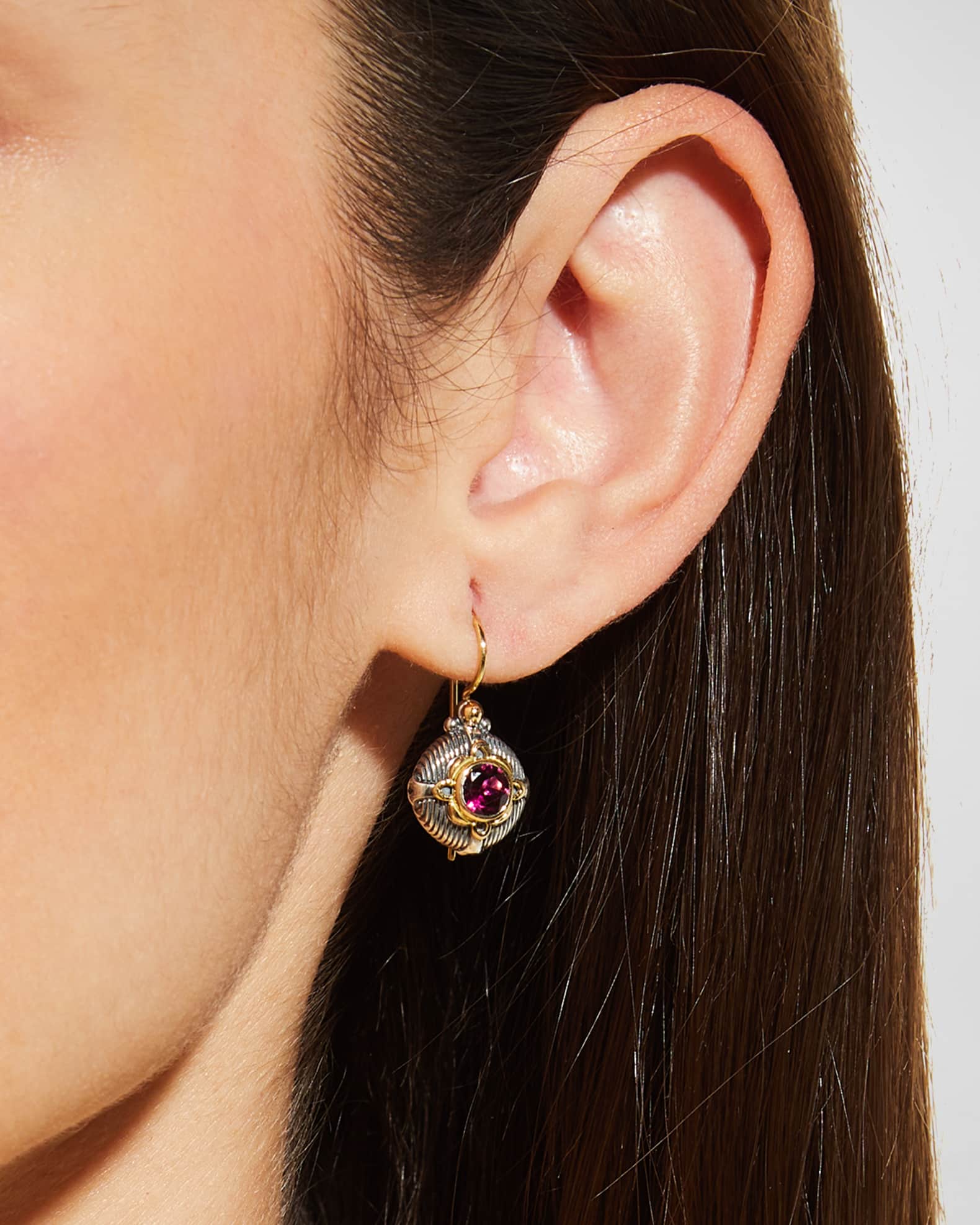 Delos Two-Tone Rhodolite Garnet Earrings 1