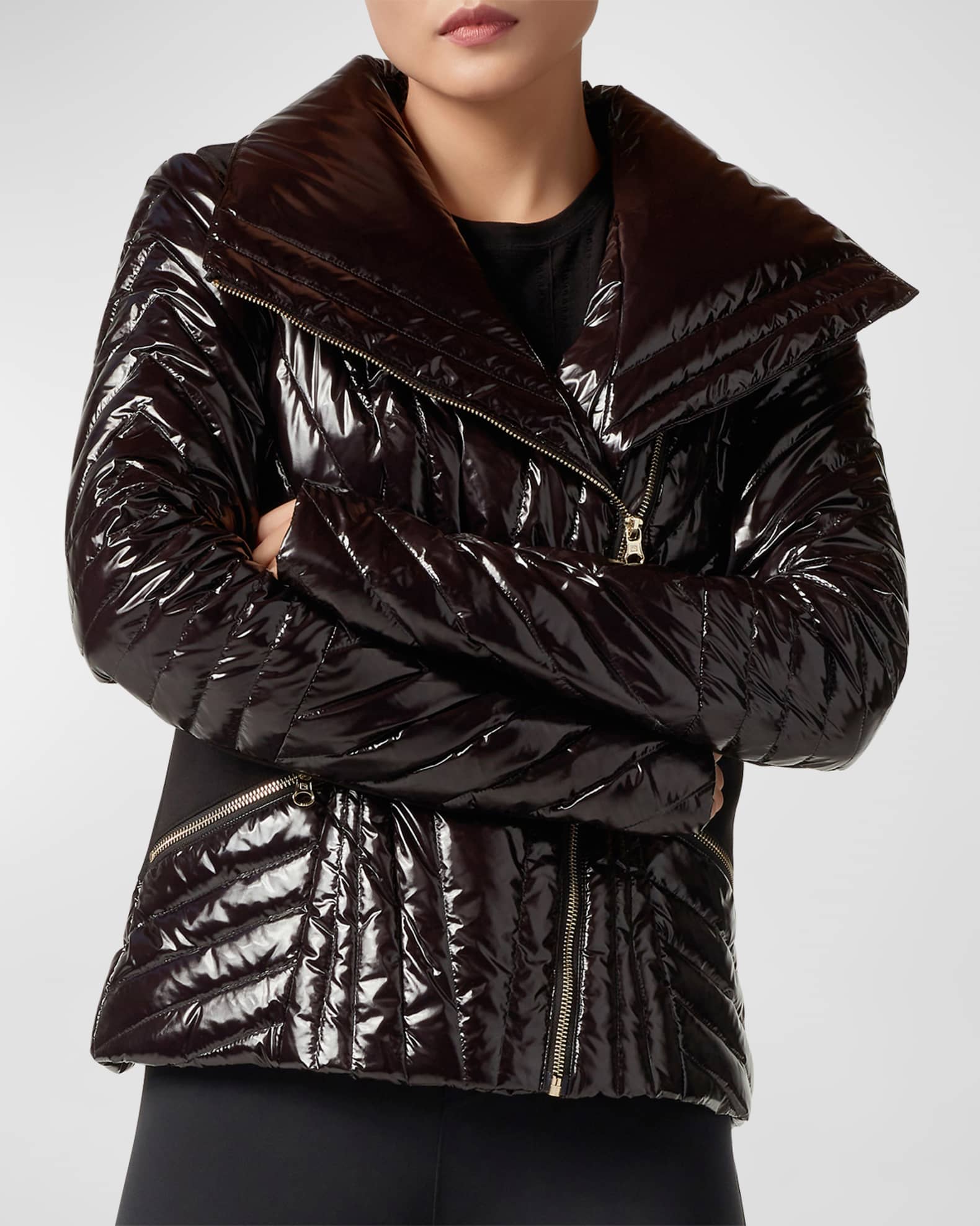 Hooded motion panel quilted down jacket sale