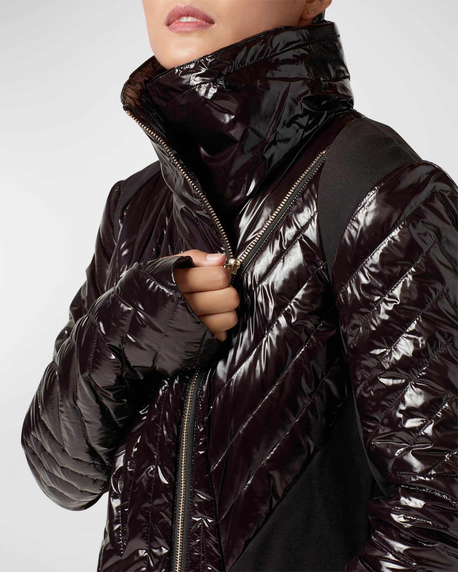 Hooded motion panel quilted down jacket sale