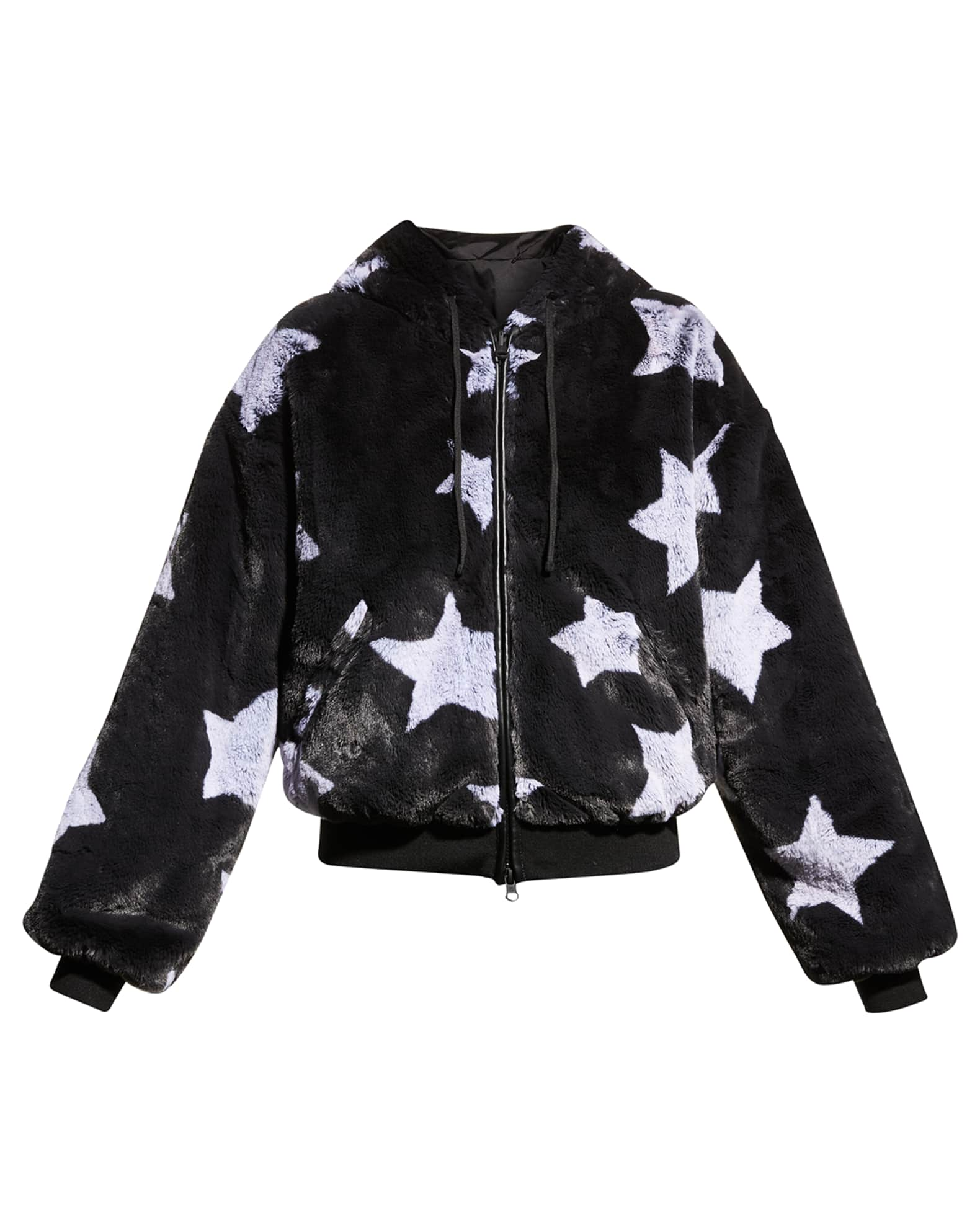 Blanc Noir Faux-Fur Reversible Star Hoodie | Neiman Marcus