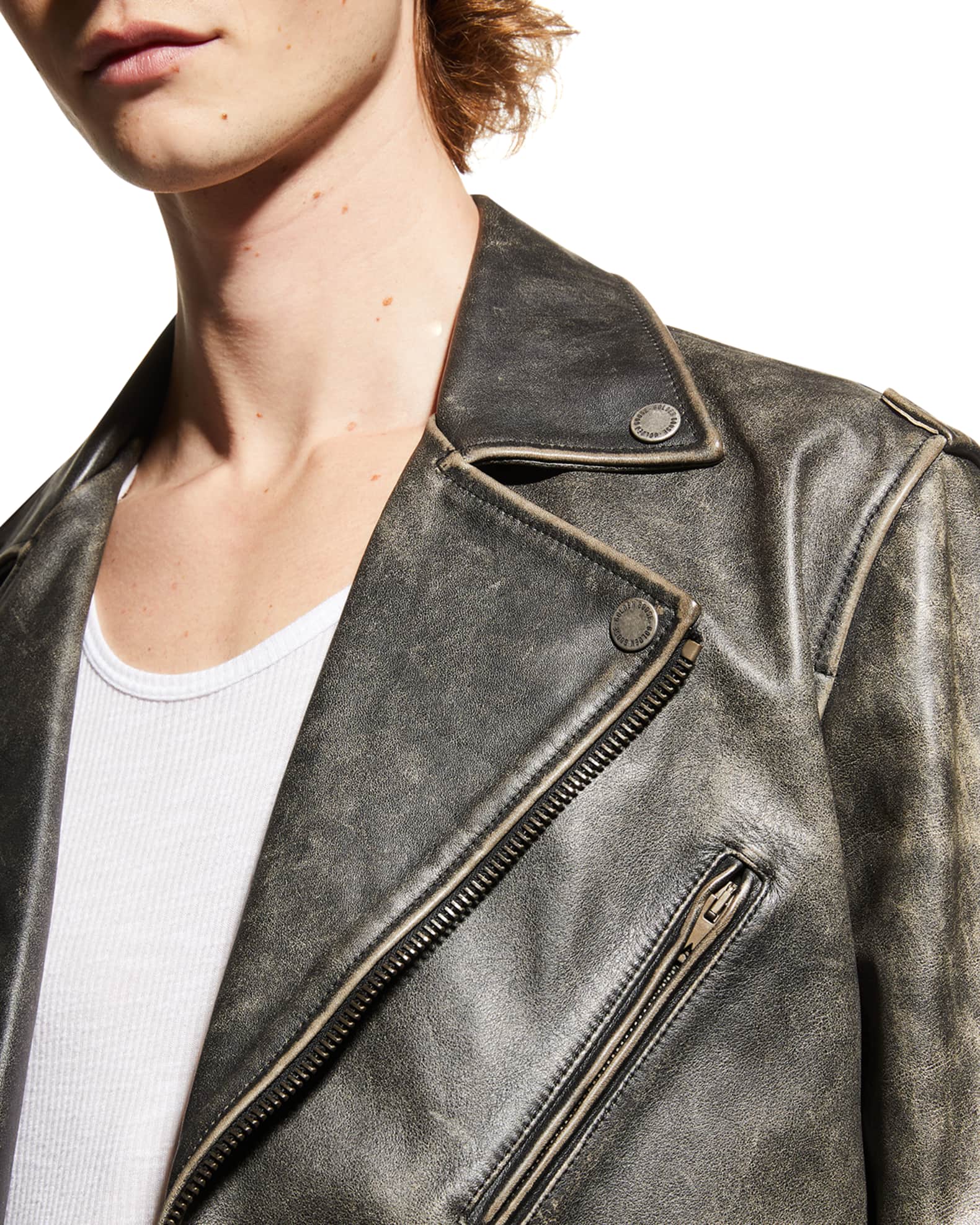 GOLDEN GOOSE レザーブルゾン Golden Goose Men's Moto Distressed Leather Jacket | Neiman