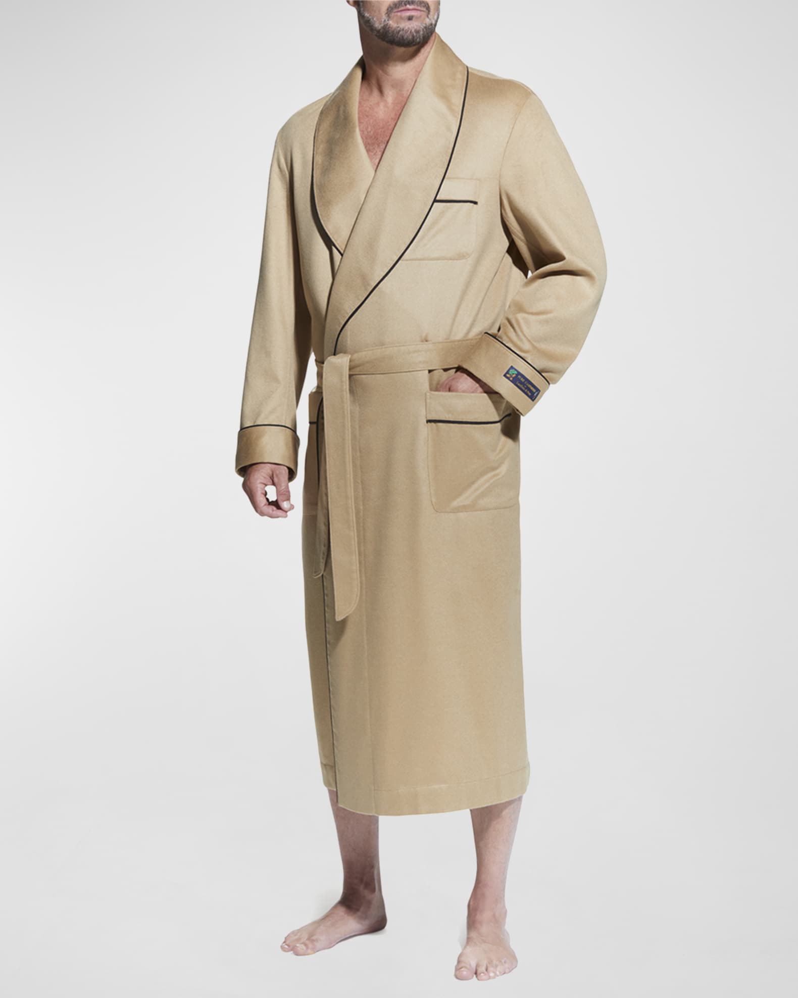 Men's Cashmere Braid-Trim Shawl Robe 1