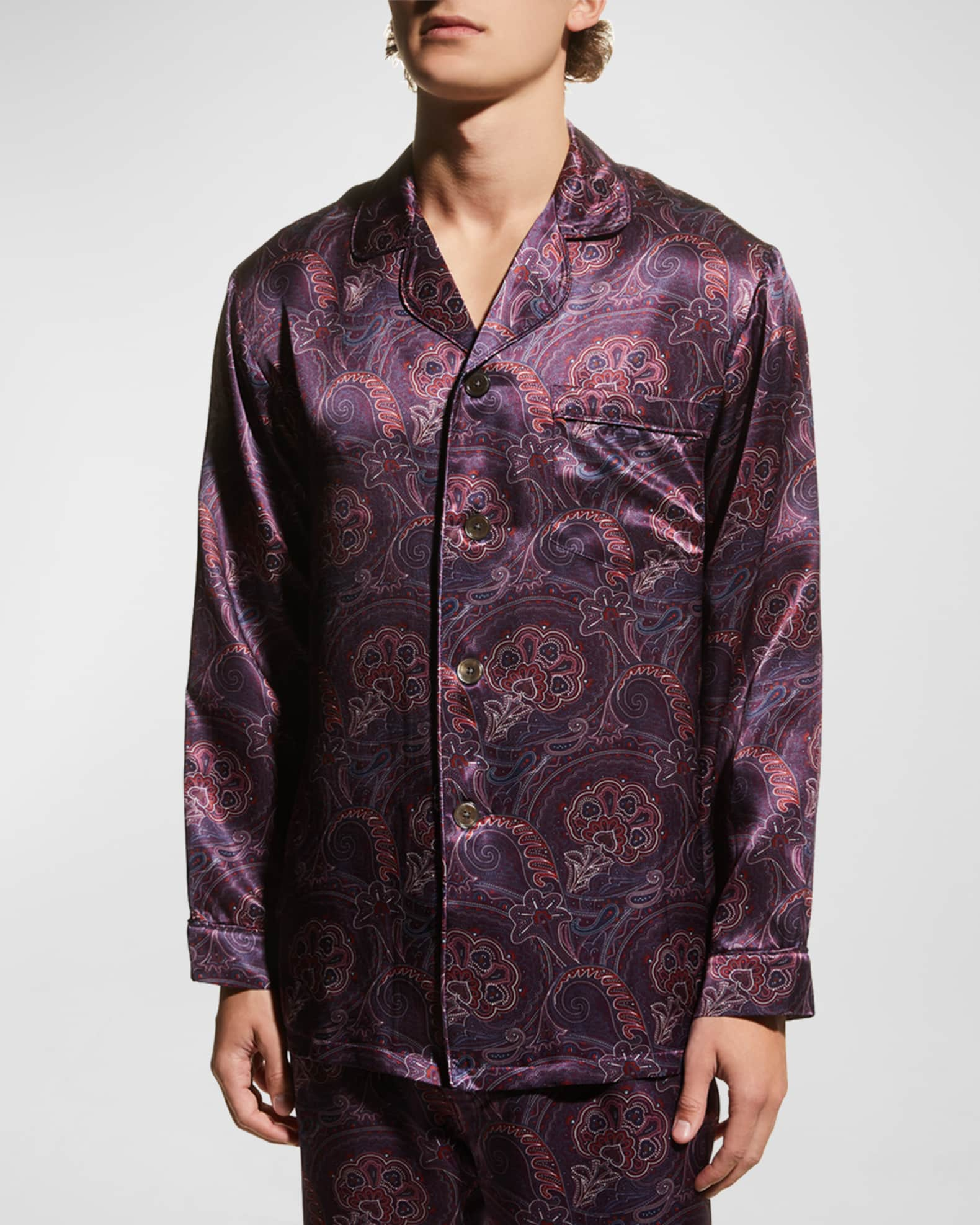 Majestic Men's Silk Paisley Pajama Set Burgundy