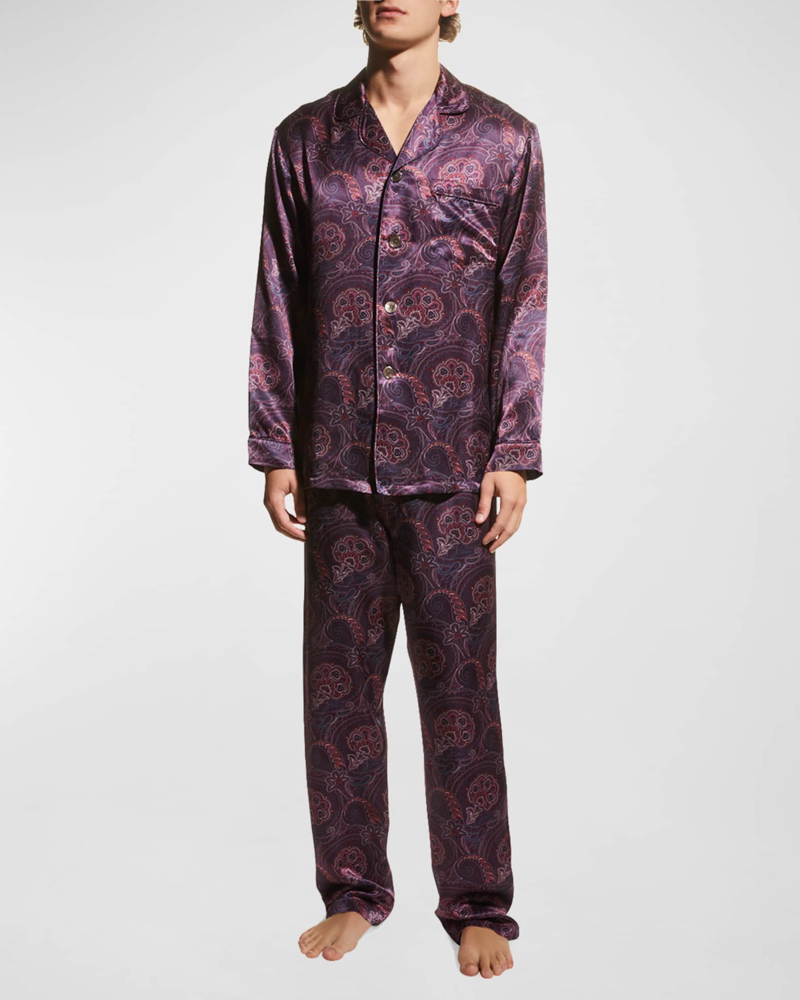 Majestic Men's Silk Paisley Pajama Set Burgundy