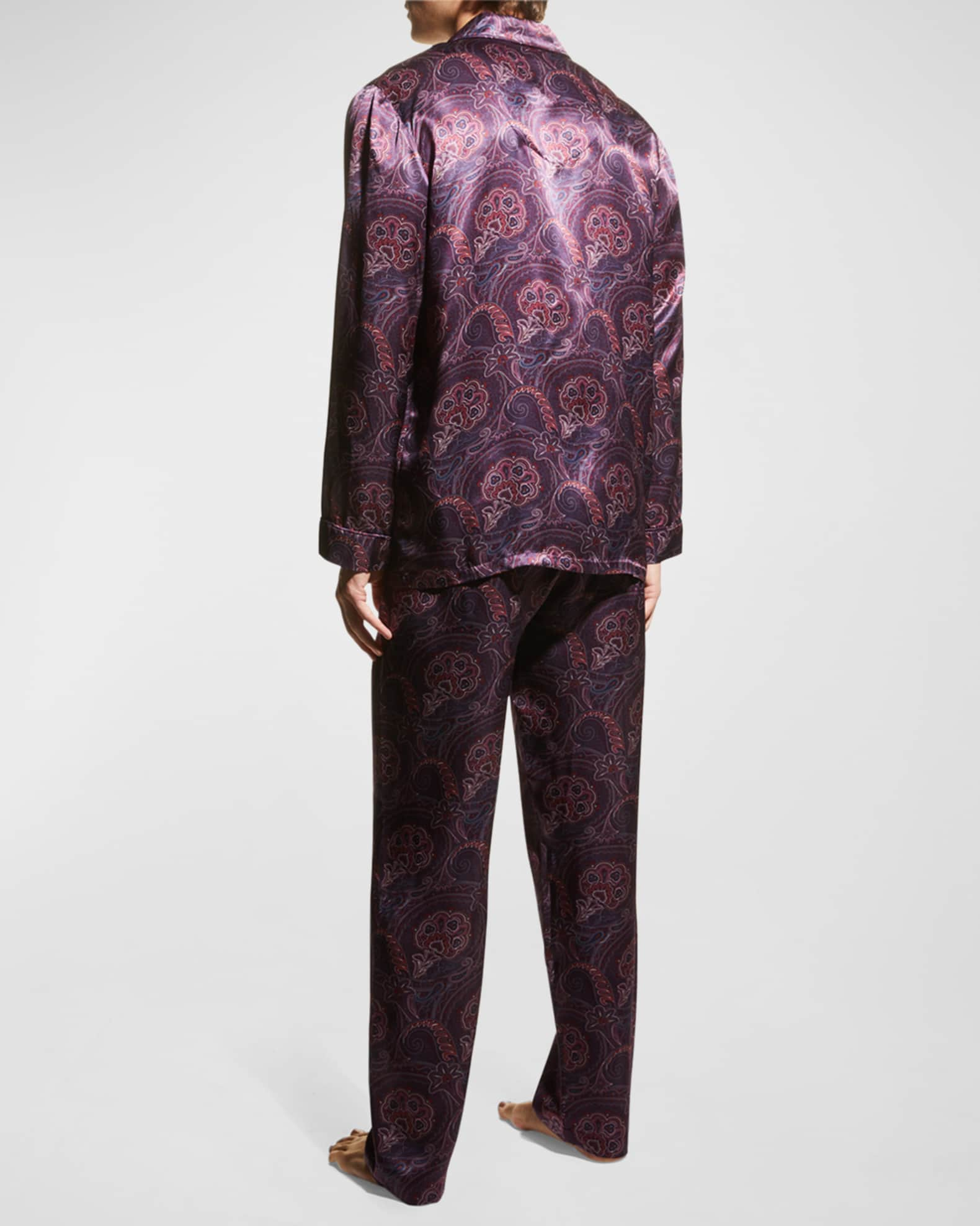 Majestic Men's Silk Paisley Pajama Set Burgundy