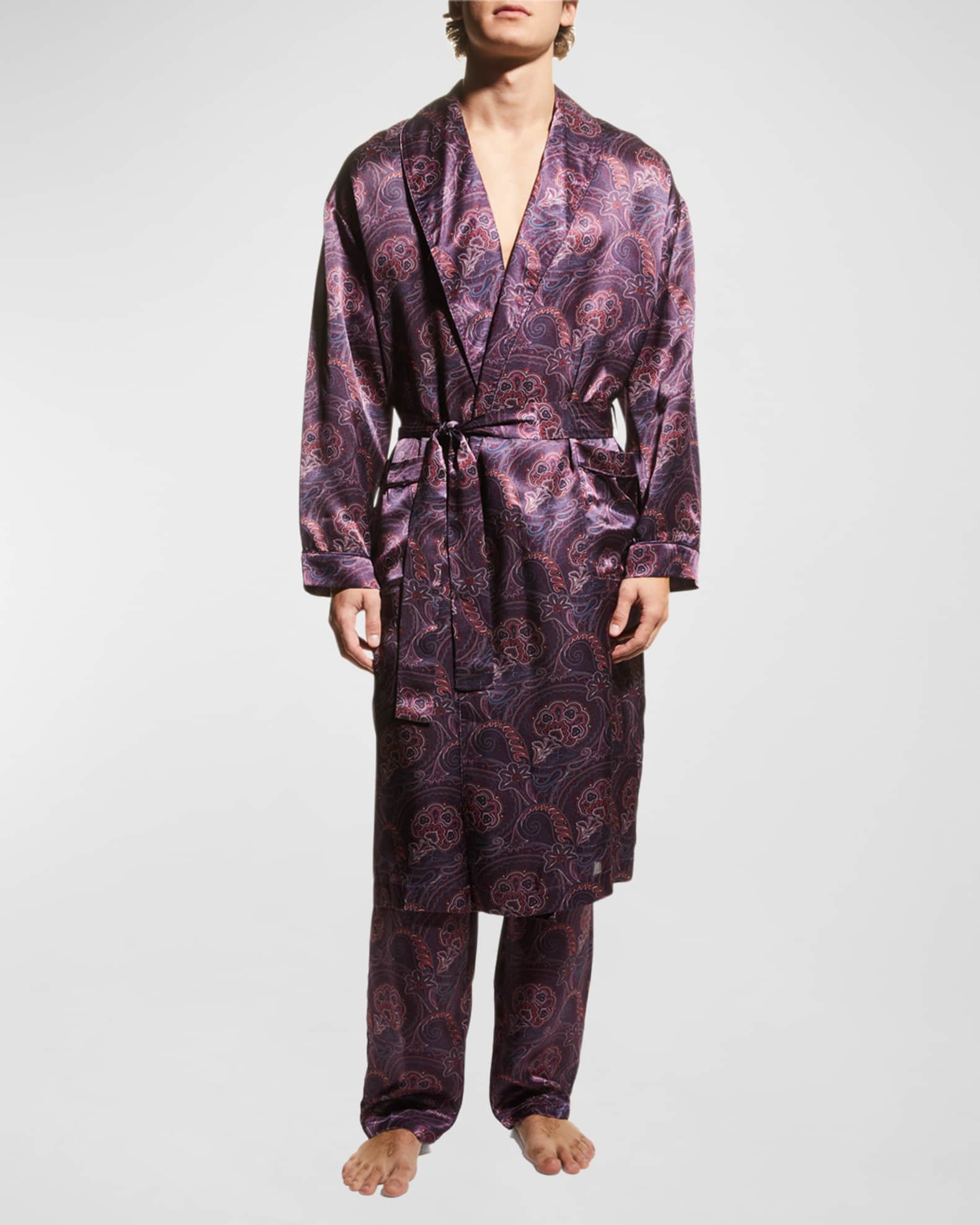 MYK Men's Silk Robe with Shawl Collar