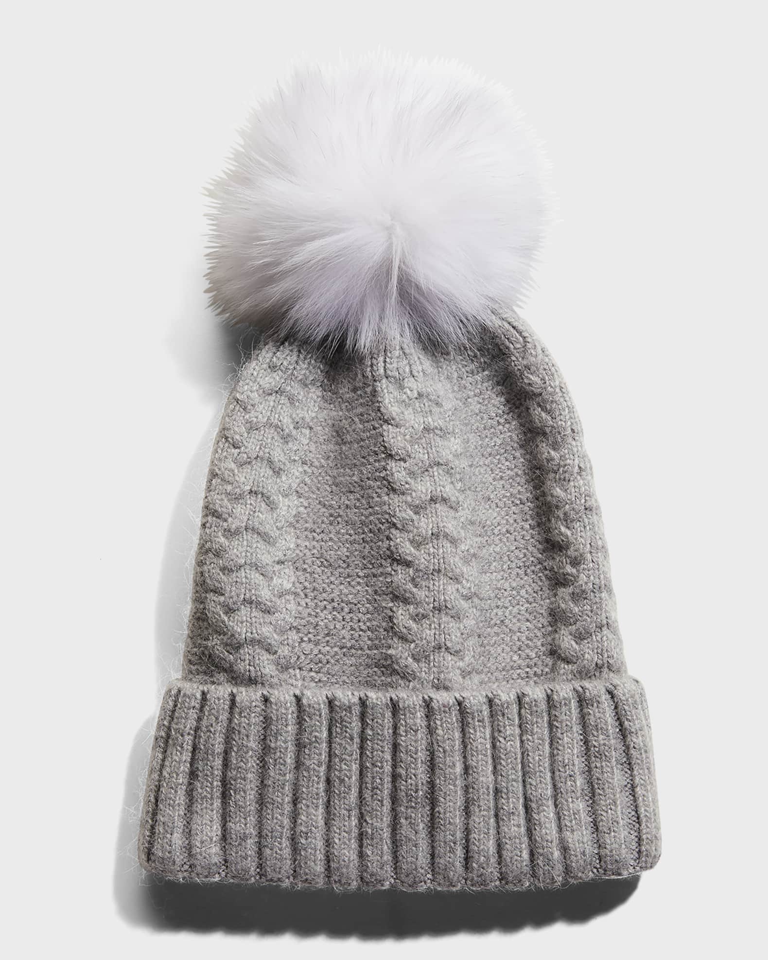 Gorski Knit Beanie w/ Fox Fur Pompom | Neiman Marcus