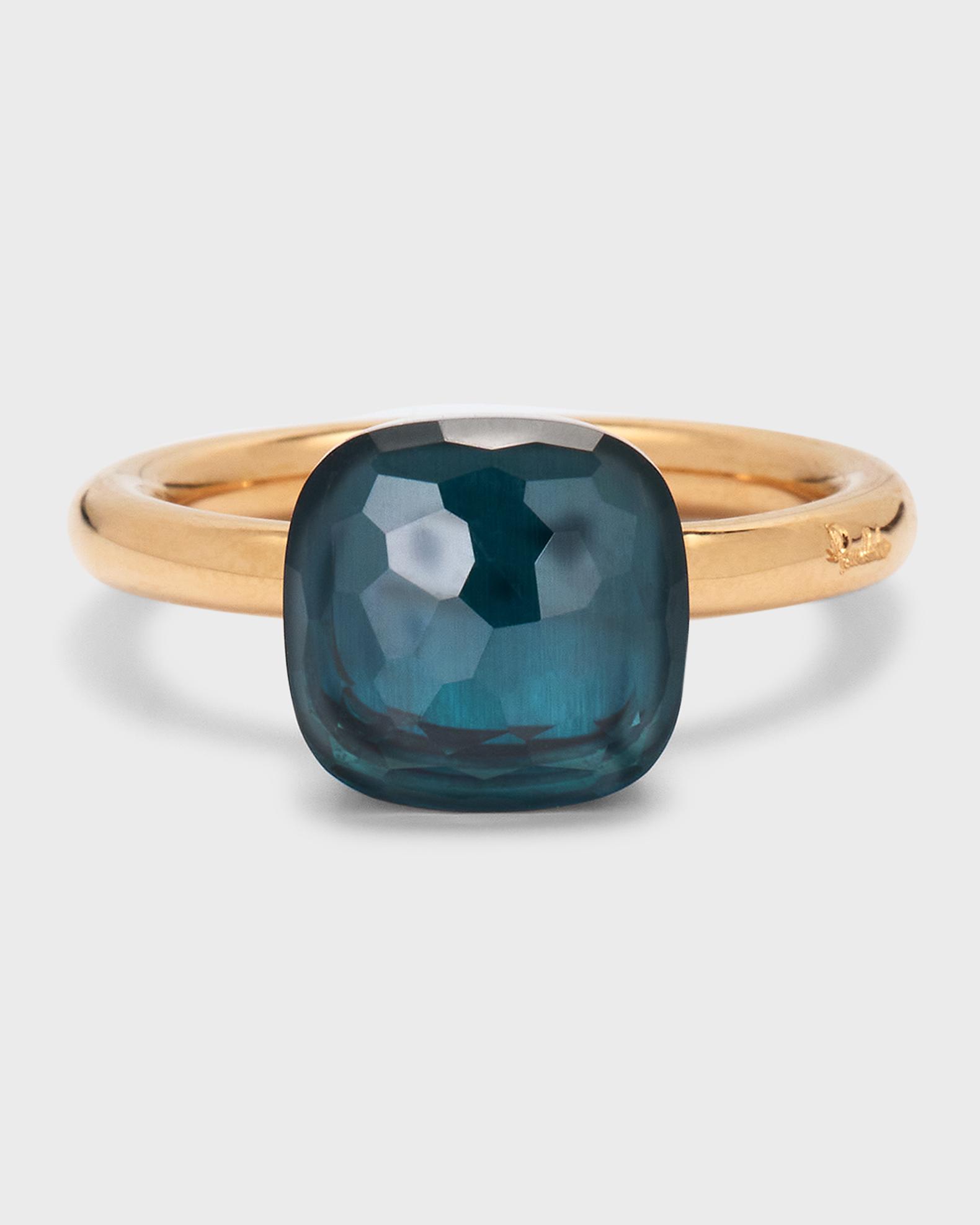 Pomellato 18k Gold Solitaire London Blue Topaz Ring Size 54 Neiman Marcus