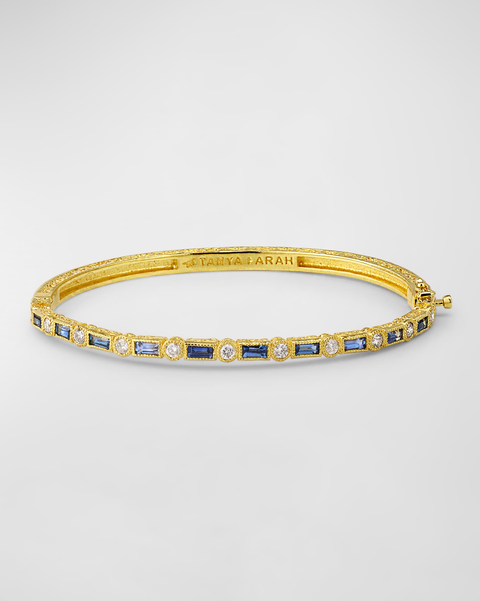 18K Yellow Gold Bangle Bracelet with Blue Sapphires and Diamonds  0