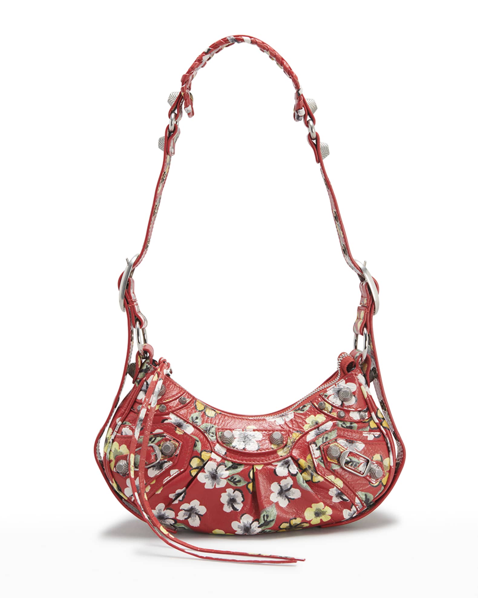 Cagole Floral-Print Studded Shoulder Bag | Neiman Marcus