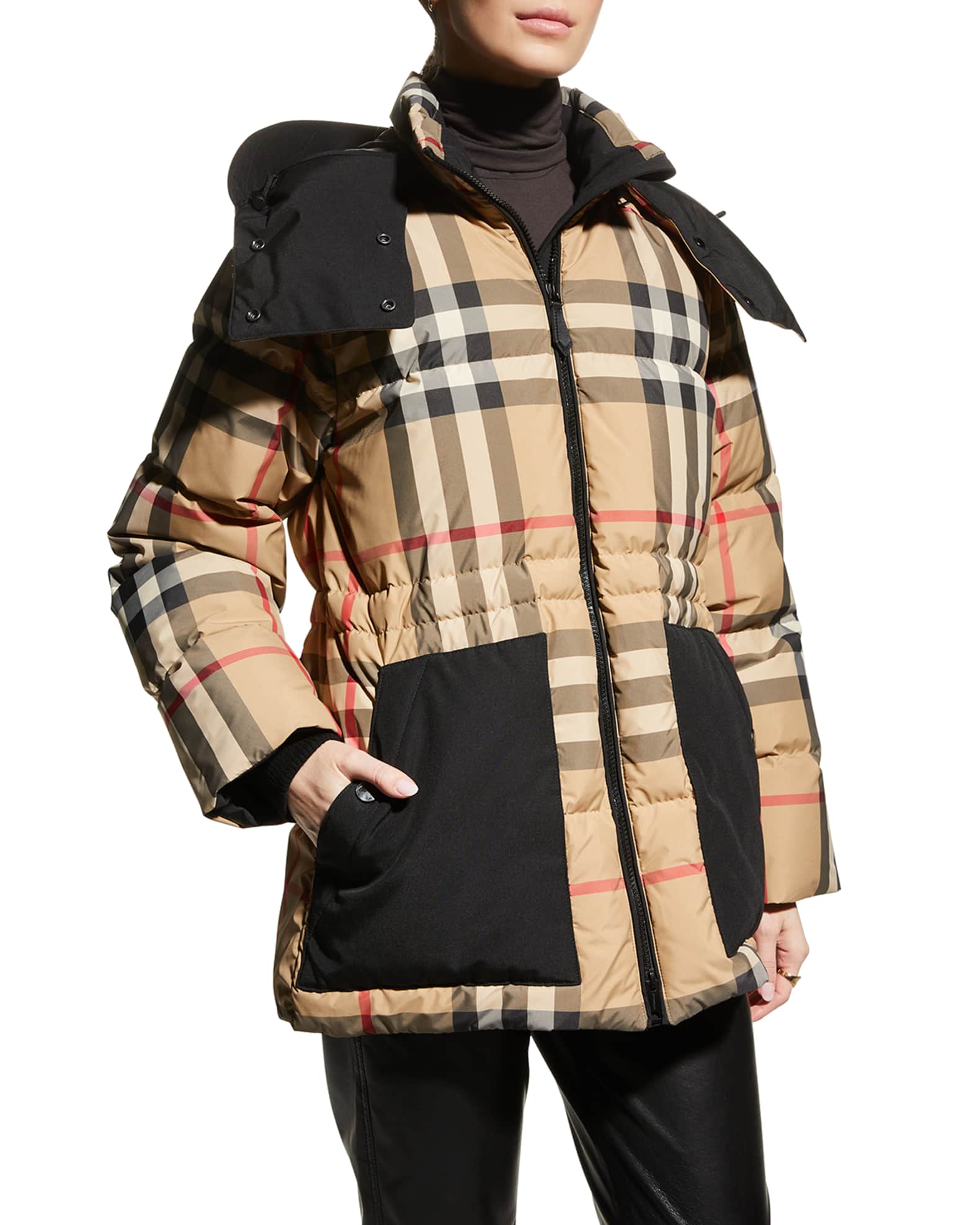 Burberry Detachable Hood Check Puffer Jacket | Neiman Marcus